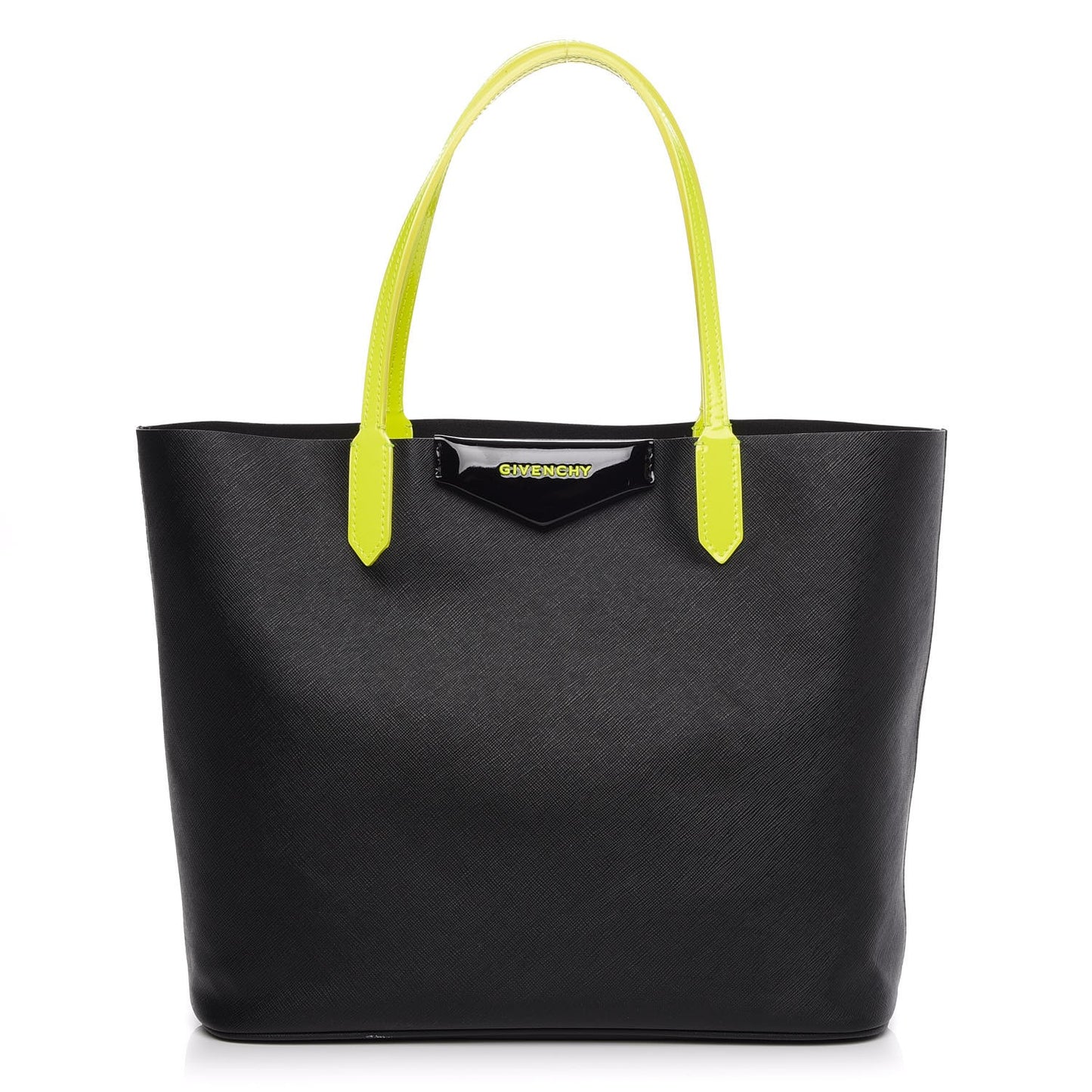 Calfskin Small Antigona Tote Black Neon Yellow