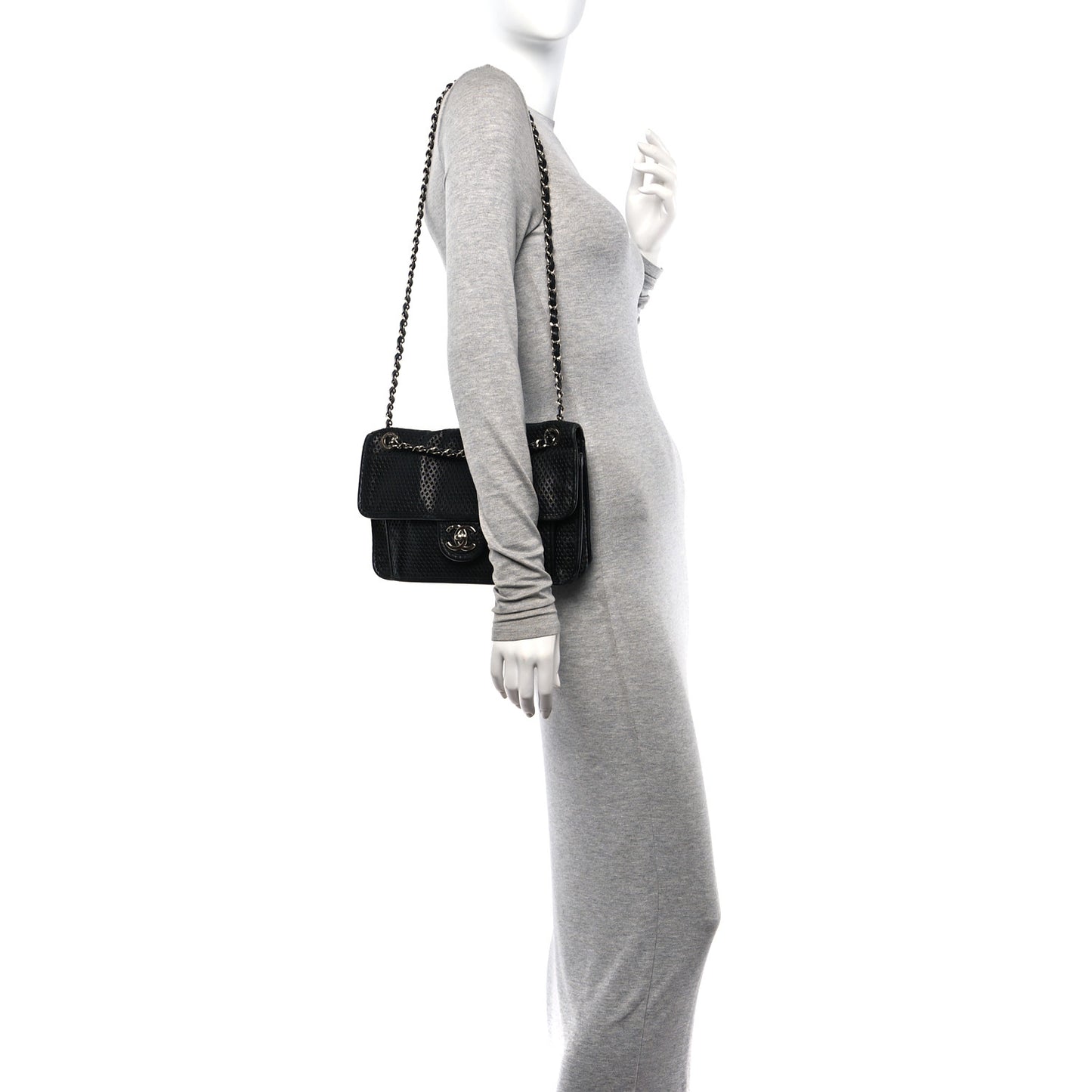 Perforated Calfskin Large Up In The Air Flap Black
