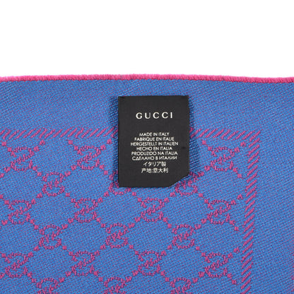 Gucci Wool GG Monogram Reversible New Sten Fringe Scarf Fuxia Sky Blue 5 of 5