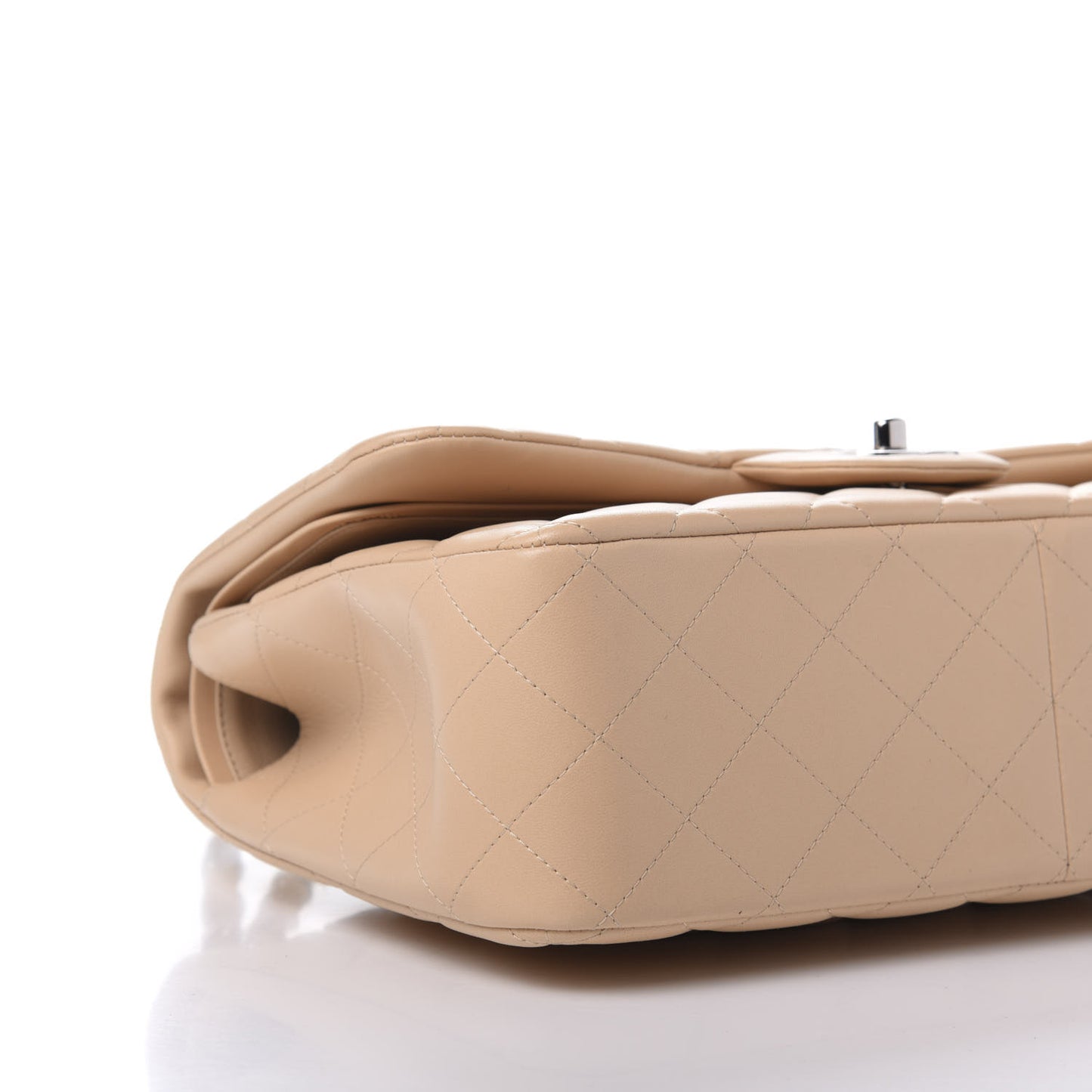 Lambskin Quilted Jumbo Double Flap Beige