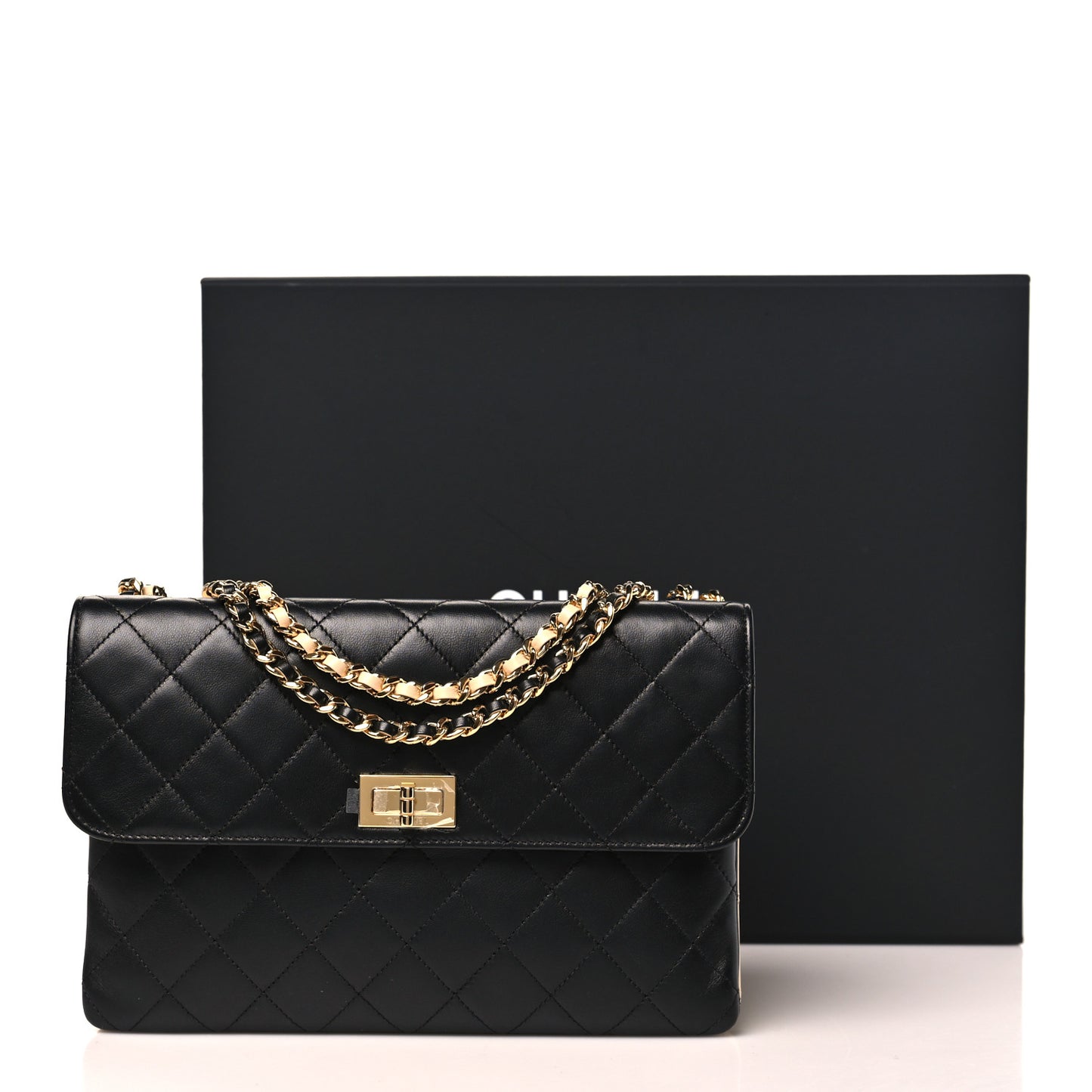 Lambskin Quilted Small Double Sided Flap Black Beige