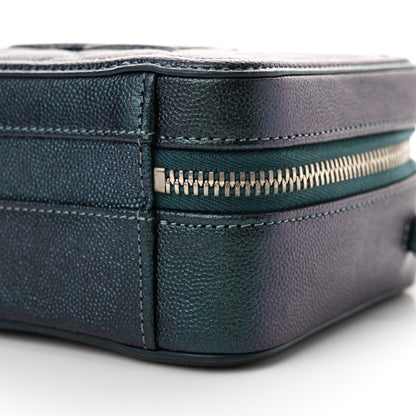 Chanel Iridescent Caviar Quilted Small CC Filigree Vanity Case Dark Turquoise 10 of 11