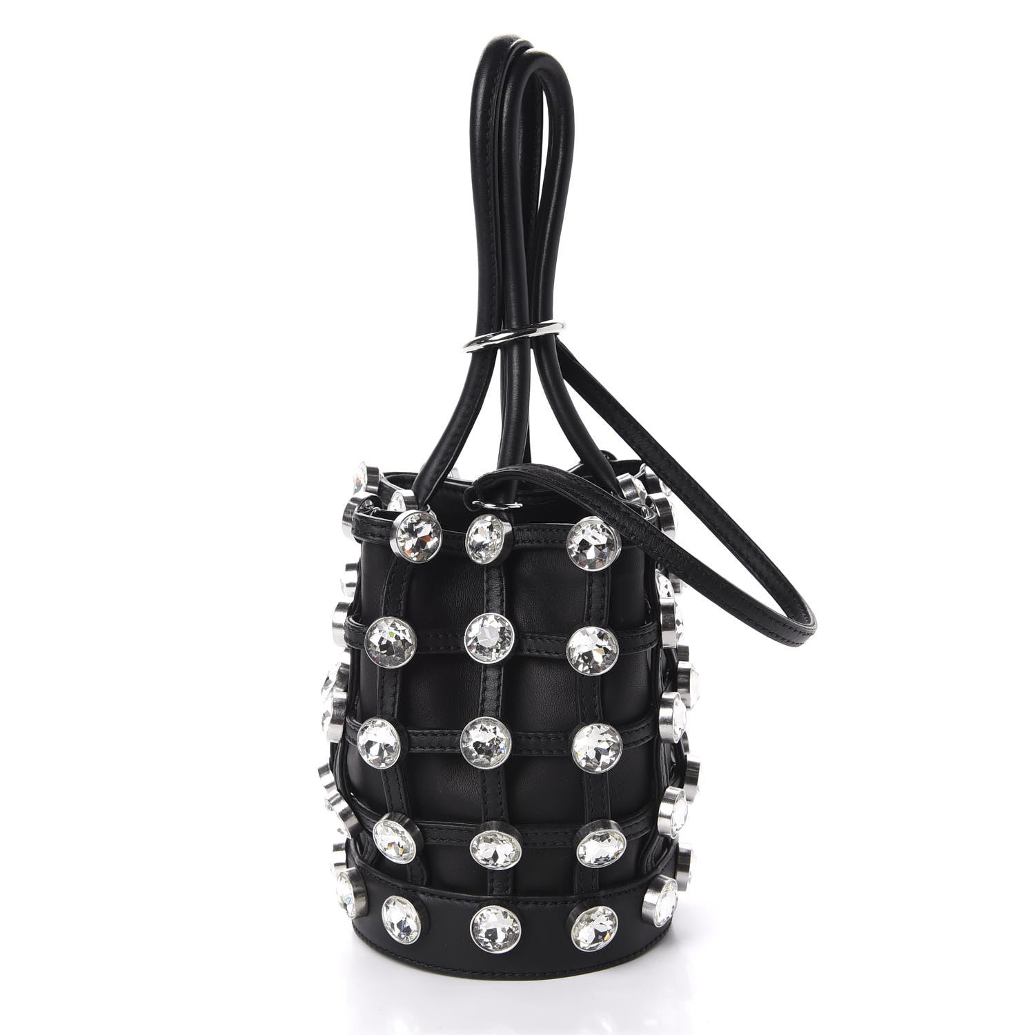 Alexander Wang Calfskin Crystal Embellished Roxy Mini Bucket Bag Black 4 of 12