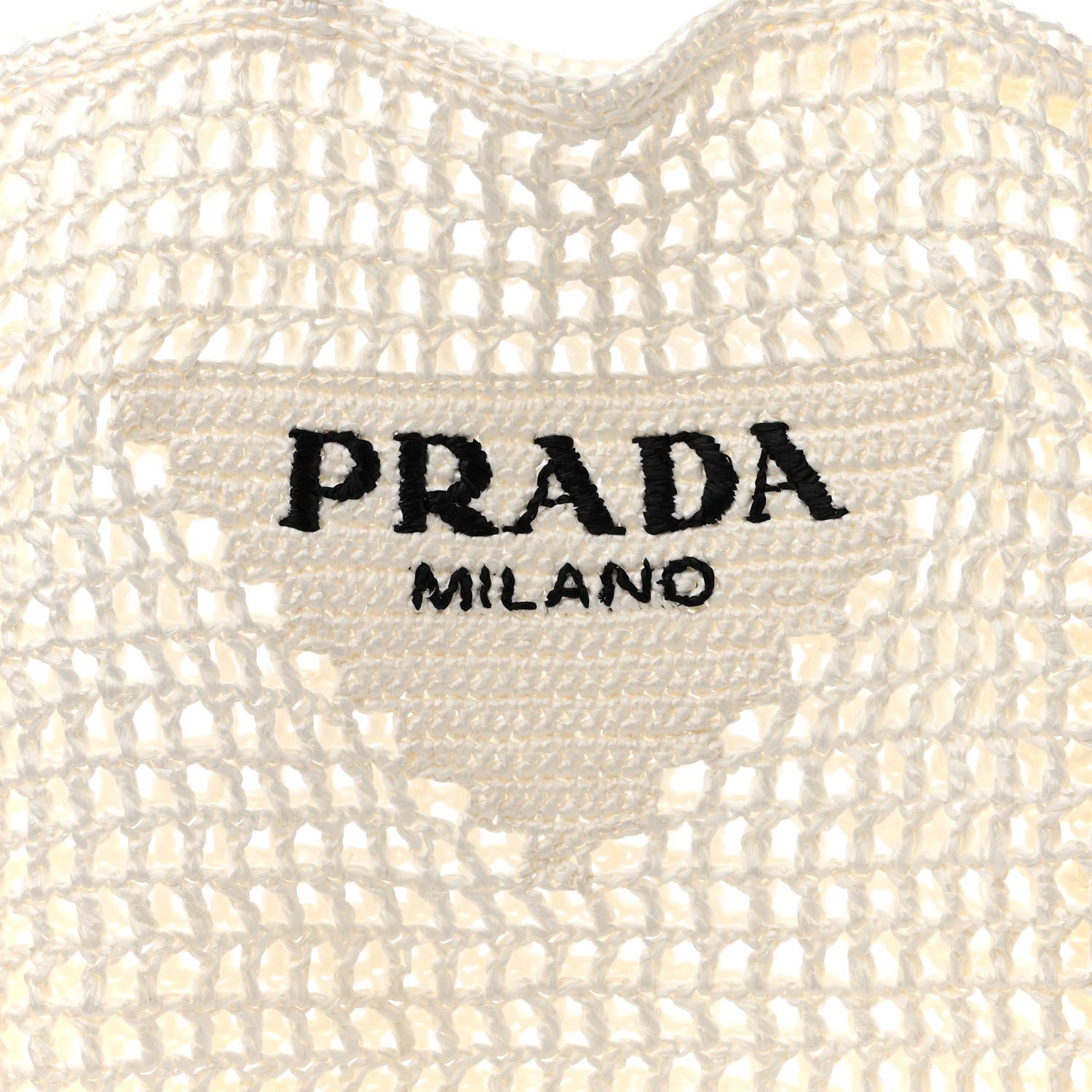Prada Yarn Raffia Effect Crochet Logo Embroidered Tote Bag White 7 of 10