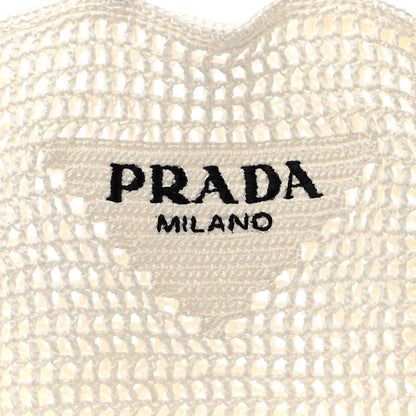 Prada Yarn Raffia Effect Crochet Logo Embroidered Tote Bag White 7 of 10
