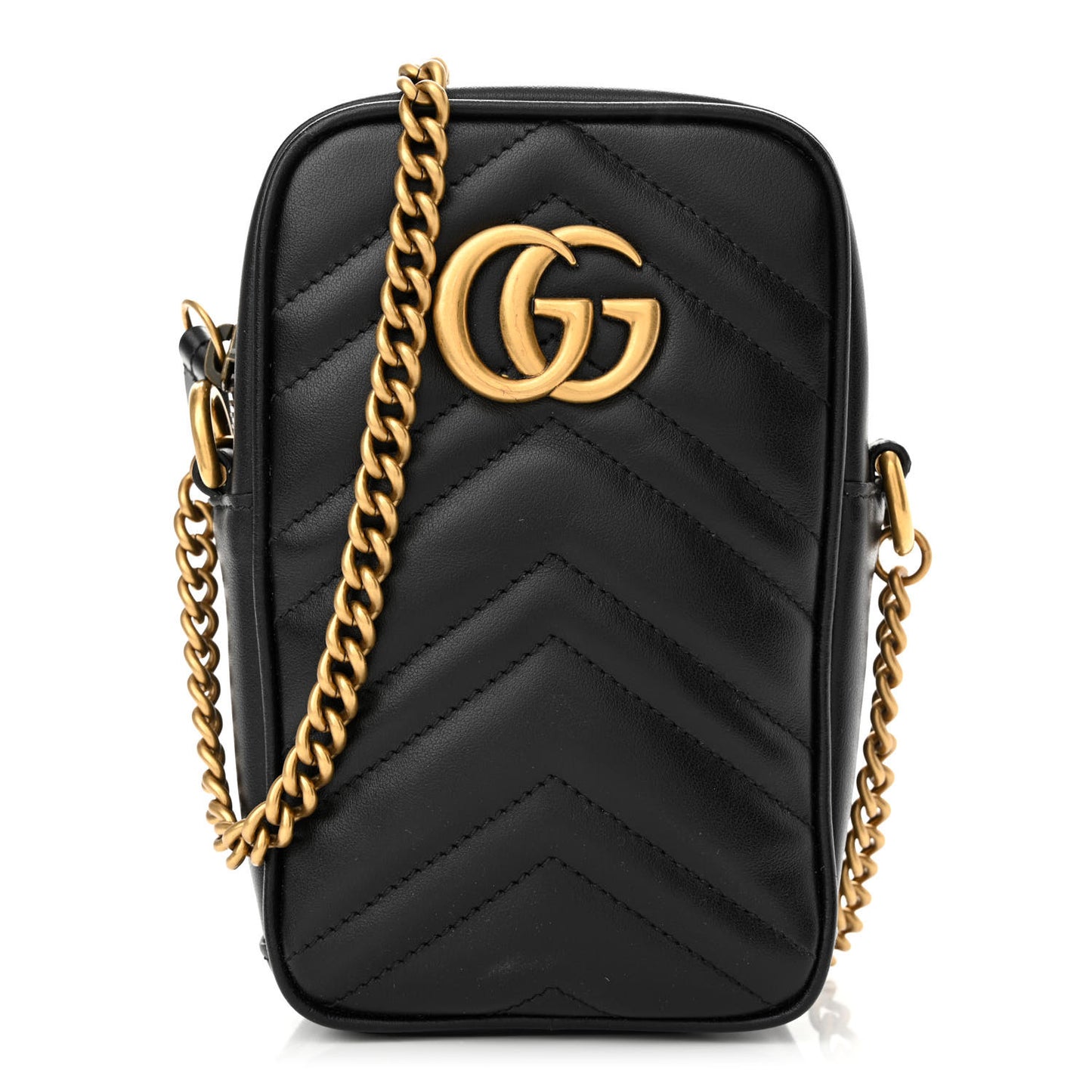 Calfskin Matelasse Mini GG Marmont Crossbody Bag Black