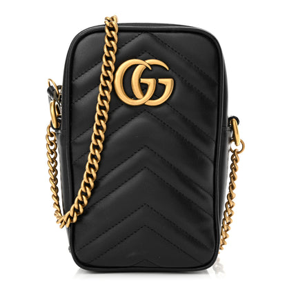 Gucci Calfskin Matelasse Mini GG Marmont Crossbody Bag Black 1 of 10