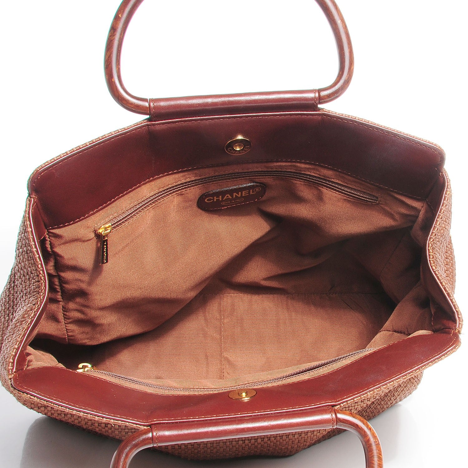 Chanel Woven Straw Raffia Wooden Handle Bag Brown 7 of 8
