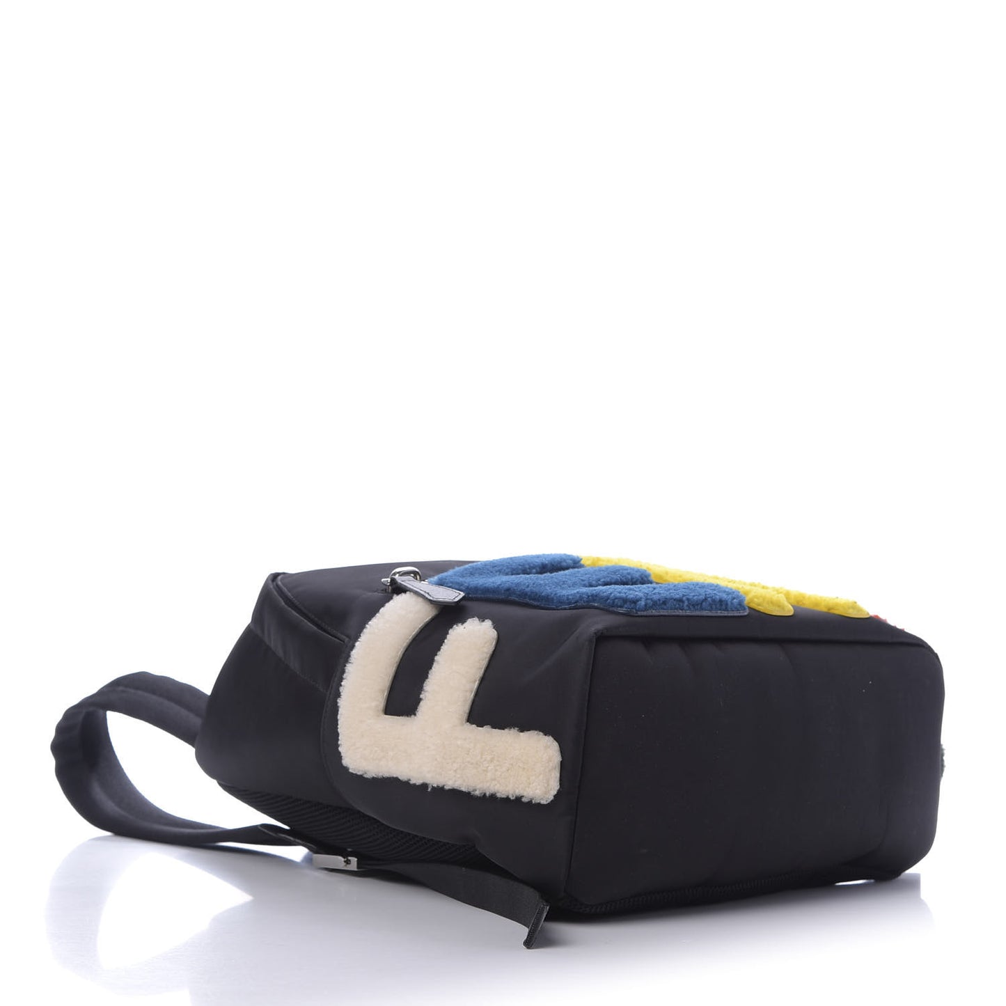 Nylon Shearling Block Letter Backpack Black