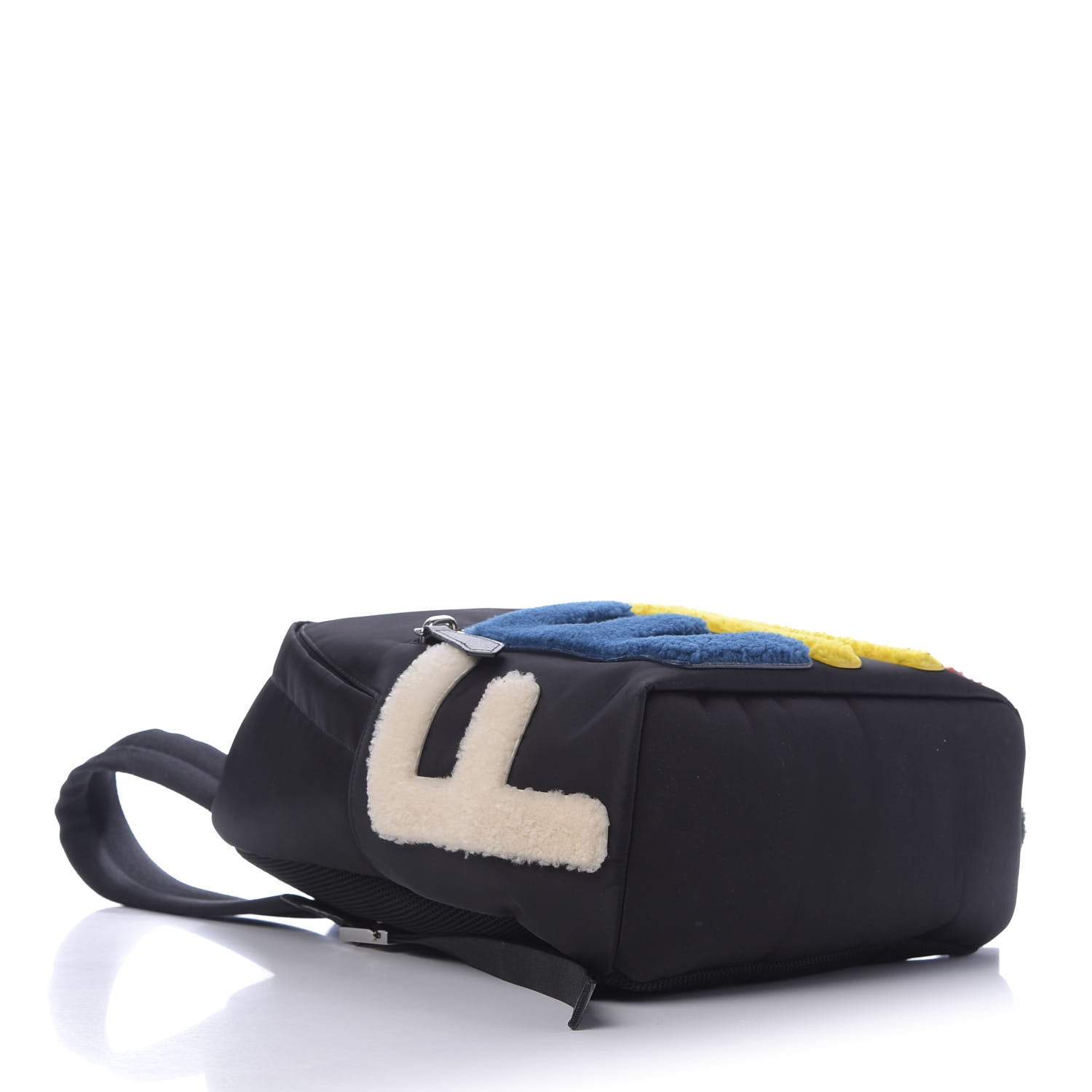 Fendi Nylon Shearling Block Letter Backpack Black 3 of 10