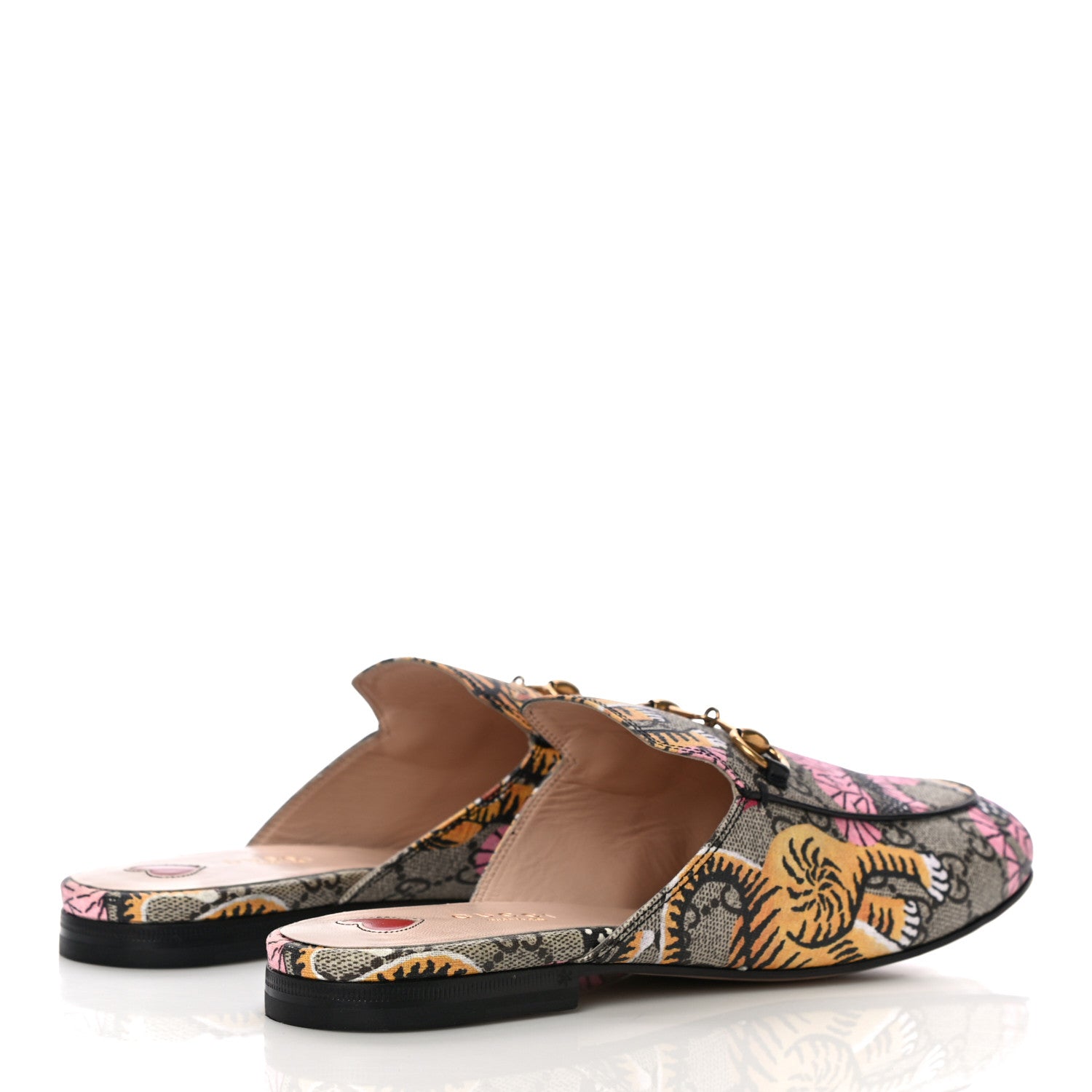 Gucci GG Supreme Monogram Bengal Womens Princetown Slippers 38.5 Beige Crop Pink 4 of 12