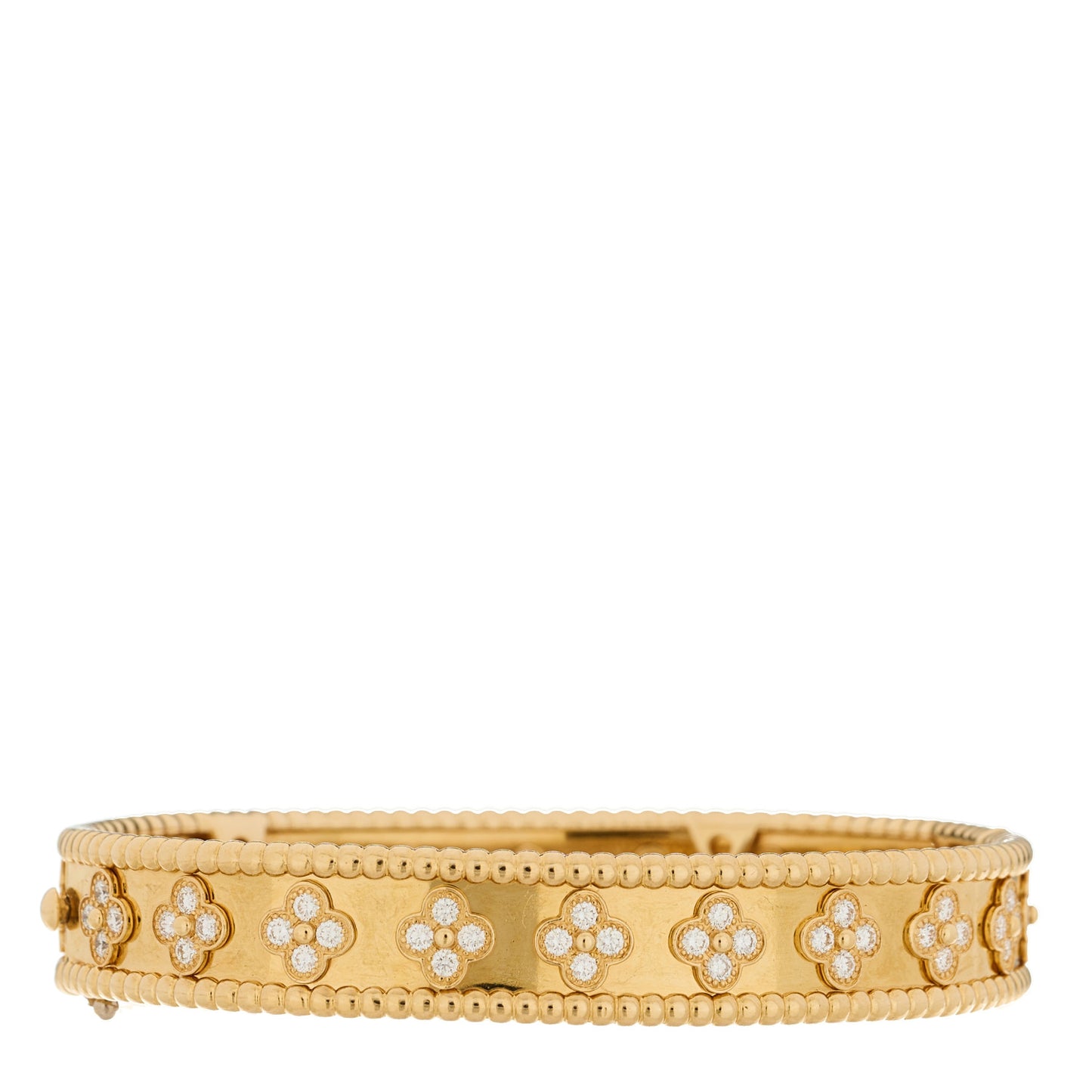 18K Yellow Gold Diamond Perlee Clovers Bangle Bracelet M