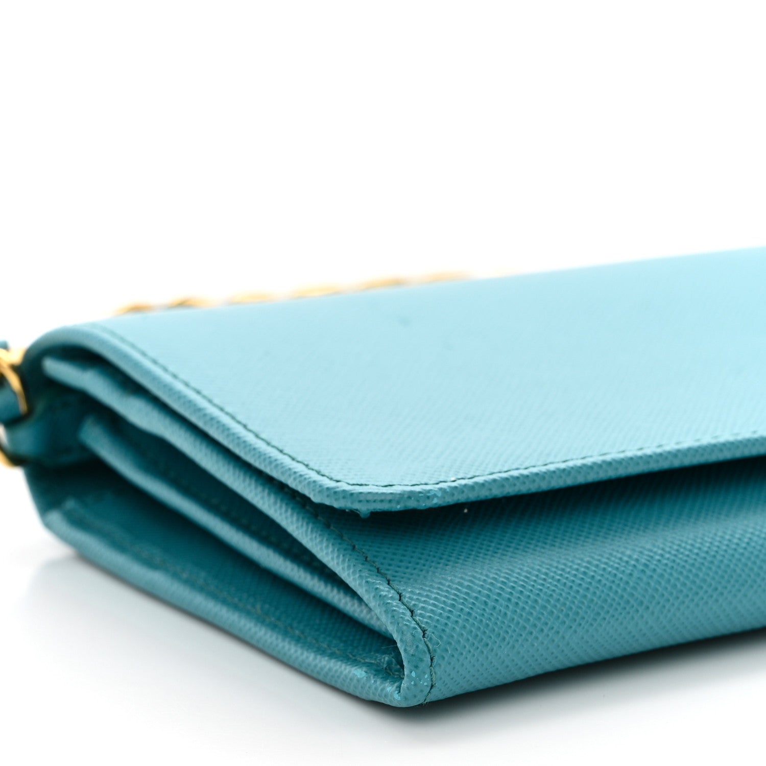 Prada Saffiano Metal Oro Chain Wallet Turchese 11 of 13