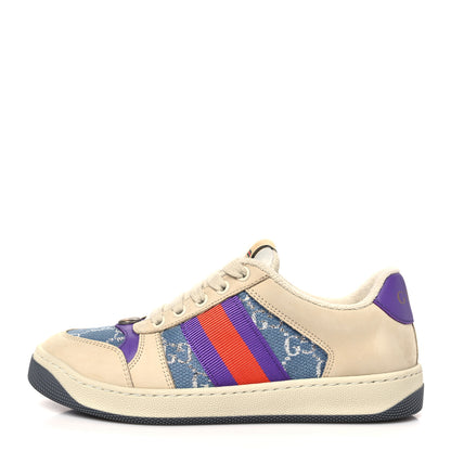 Gucci Calfskin Lame GG Monogram Web Womens Screener Sneakers 35.5 Blue Silver Dusty Milk Shine Purple 1 of 10