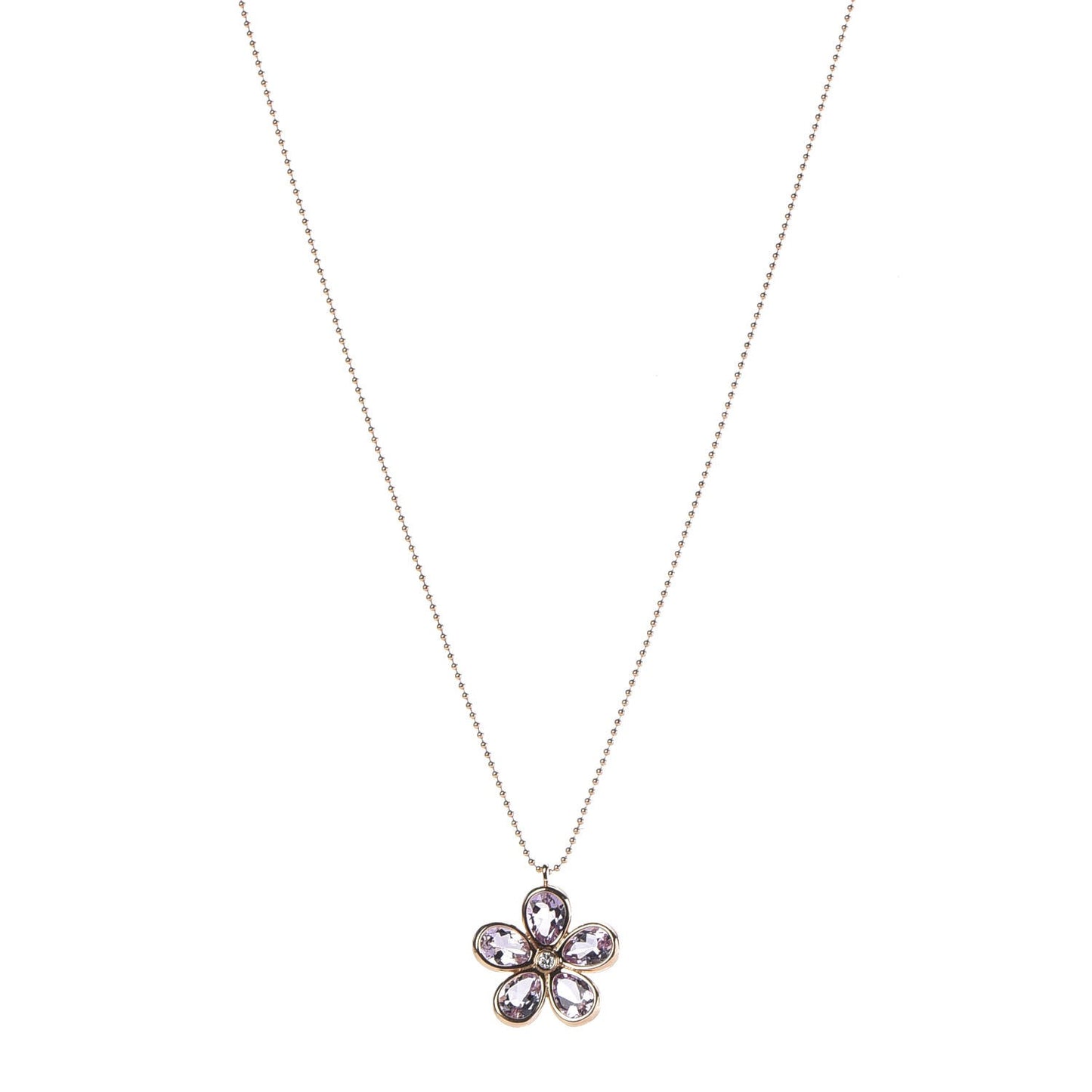18K Rose Gold Amethyst Diamond Sparklers Flower Pendant Necklace