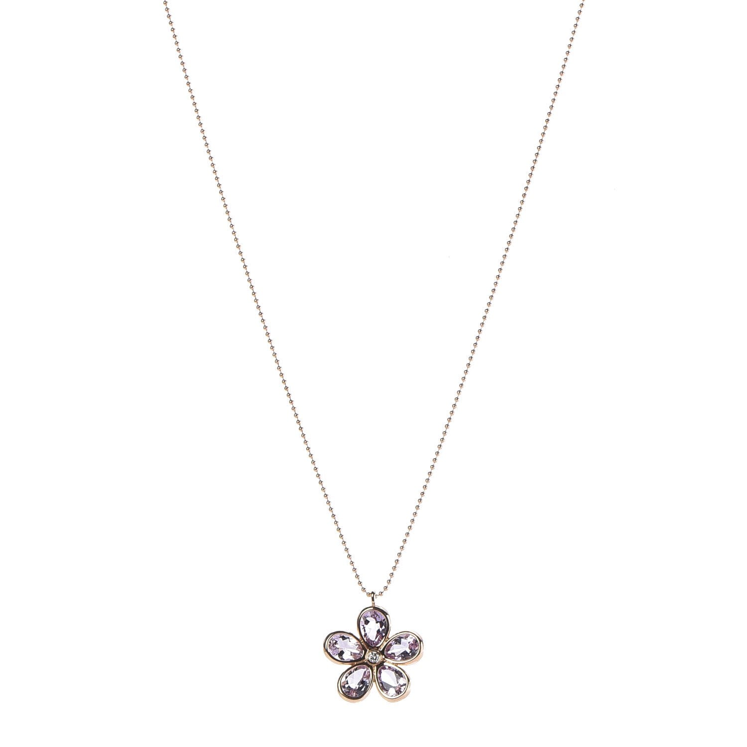 Tiffany 18K Rose Gold Amethyst Diamond Sparklers Flower Pendant Necklace 1 of 7