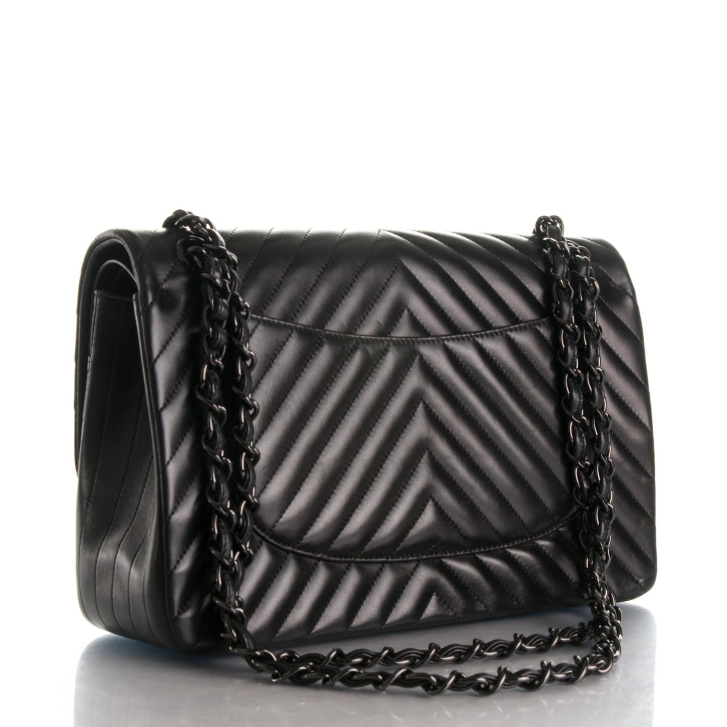 Lambskin Chevron Quilted Jumbo Double Flap So Black