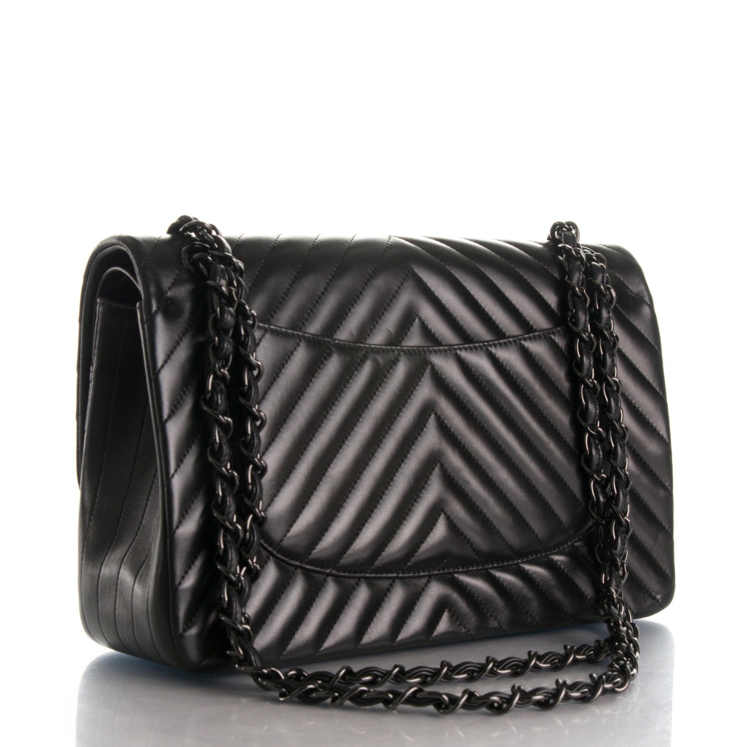 Chanel Lambskin Chevron Quilted Jumbo Double Flap So Black 3 of 8