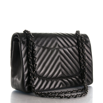 Chanel Lambskin Chevron Quilted Jumbo Double Flap So Black 3 of 8