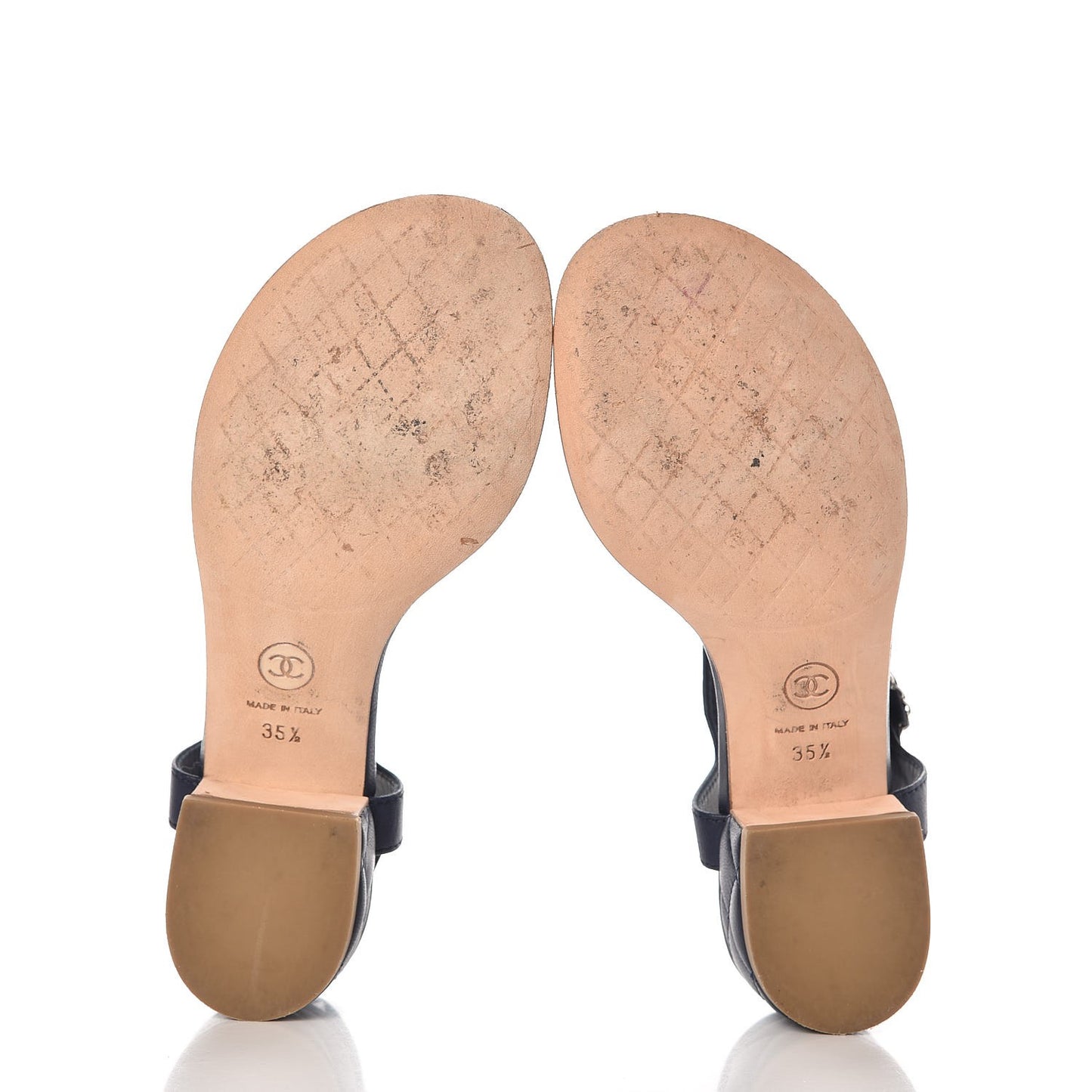 Lambskin CC Chain Thong Sandals 35.5 Navy Blue