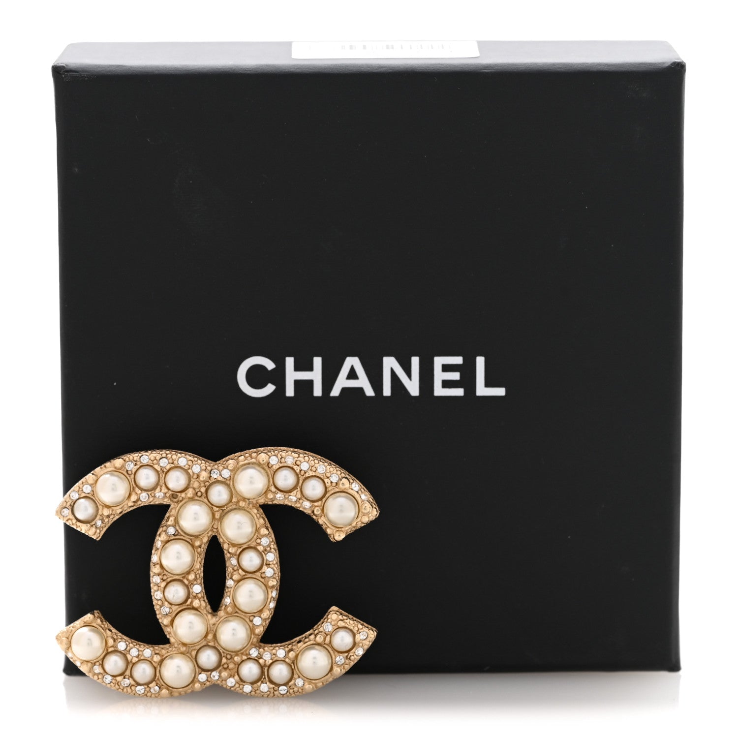 Chanel Metal Crystal Graduated Pearl CC Brooch Gold 4 of 4