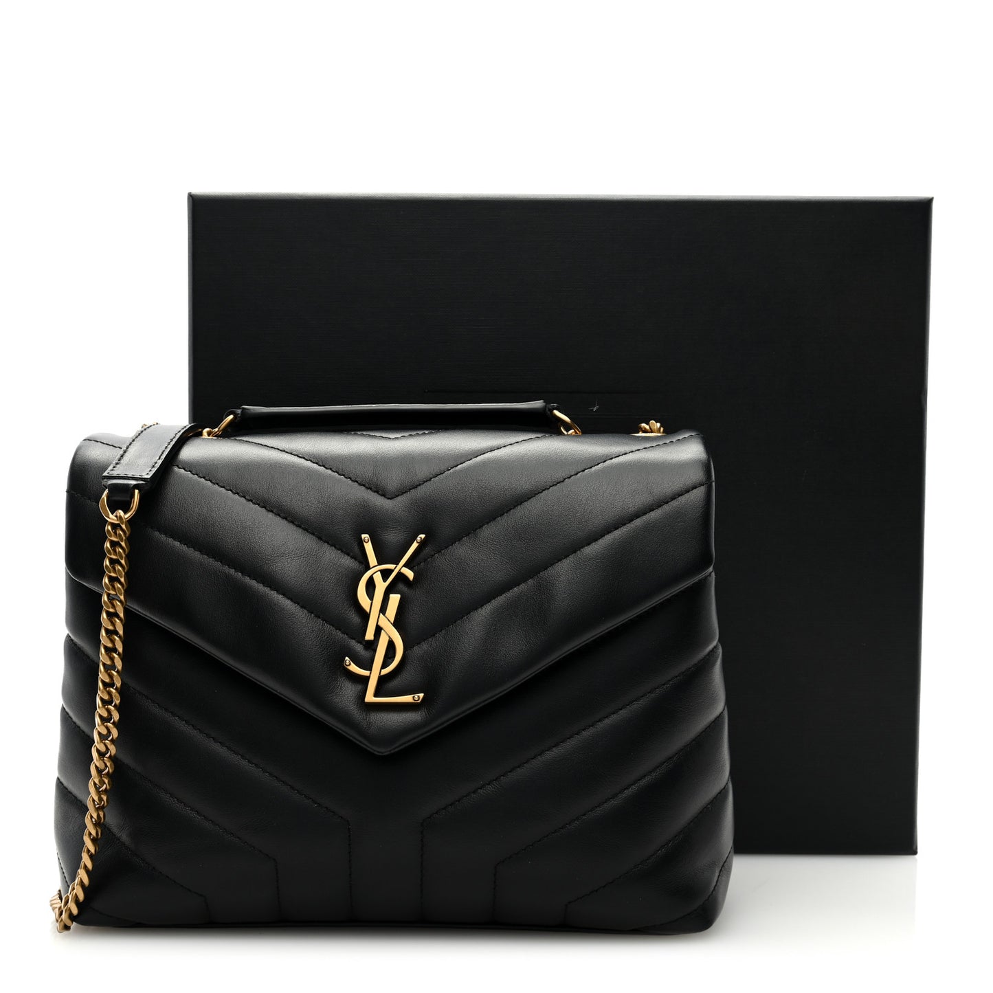 Calfskin Y Quilted Monogram Small Loulou Chain Satchel Black