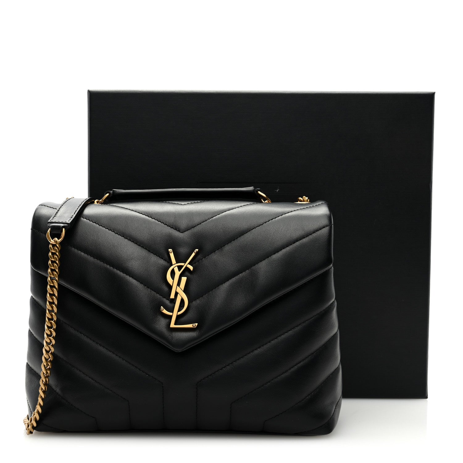 Saint Laurent Calfskin Y Quilted Monogram Small Loulou Chain Satchel Black 9 of 9