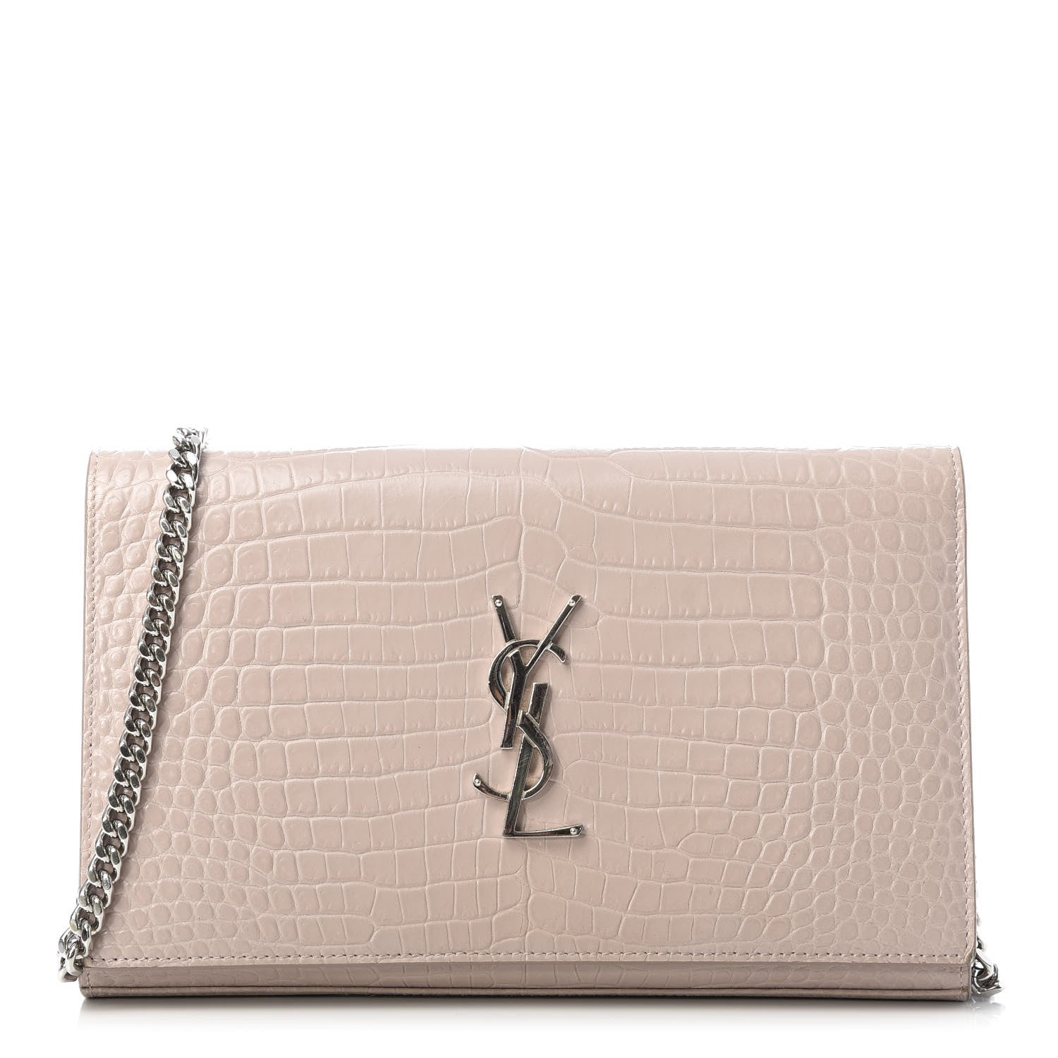 Saint Laurent Calfskin Crocodile Embossed Monogram Chain Wallet Rose Antic 1 of 12