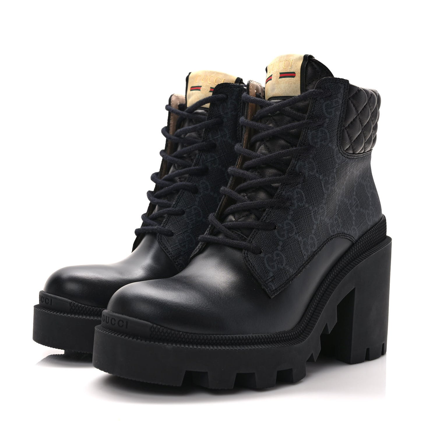 Apollo Calfskin GG Supreme Nappa Samoa Quilted Lace Up Ankle Boots 37 Black