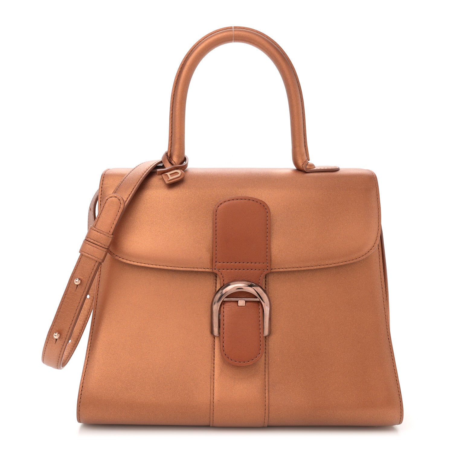 Delvaux Metallic Calfskin MM Brillant Satchel Bronze 1 of 13