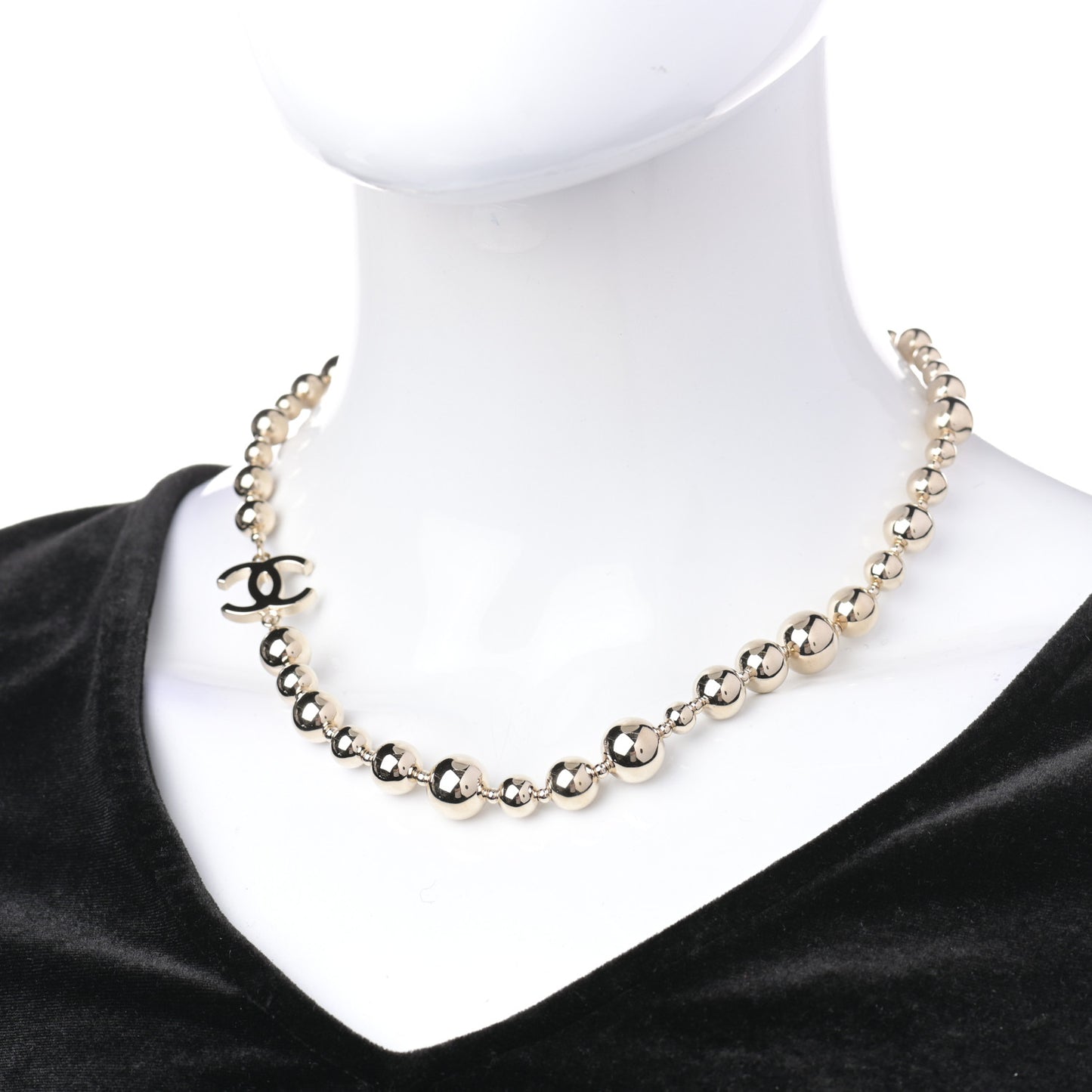 Metal Bead CC Necklace Gold
