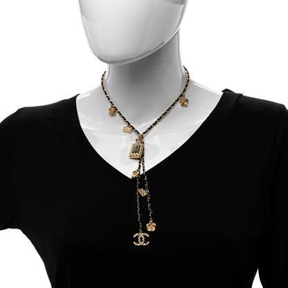Chanel Calfskin Crystal Pearl Perfume Bottle CC Charm Necklace Black Gold 2 of 4