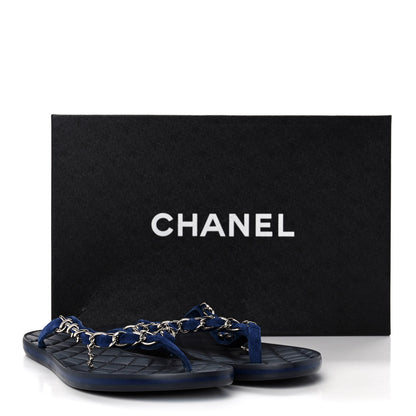 Chanel Cotton Terrycloth Thong Sandals 37 Blue 9 of 9