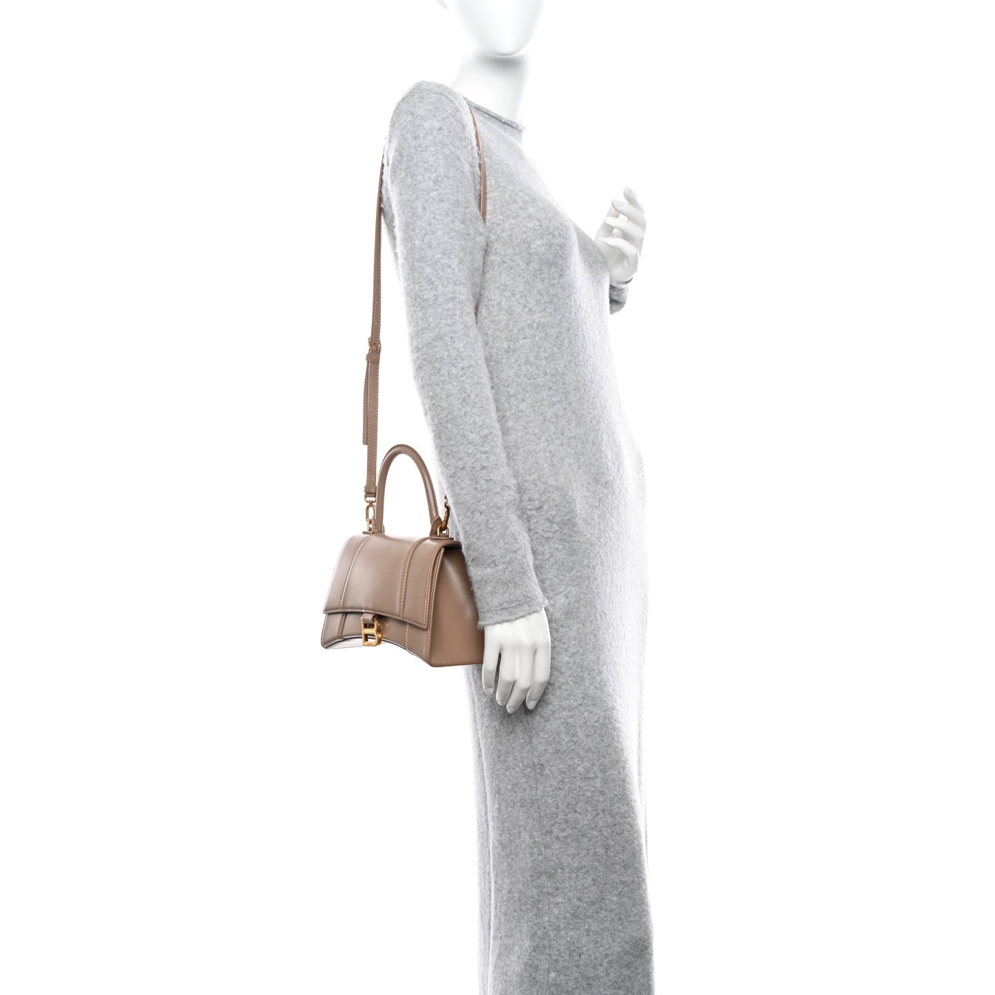 Shiny Box Calfskin Small Hourglass Top Handle Bag Sand