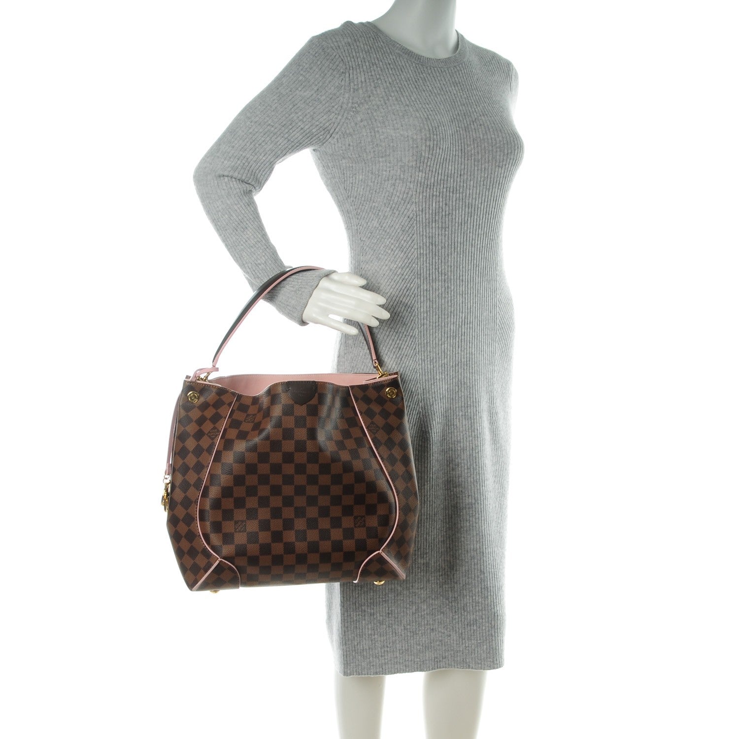 Louis Vuitton Damier Ebene Caissa Hobo Rose Ballerine 2 of 8