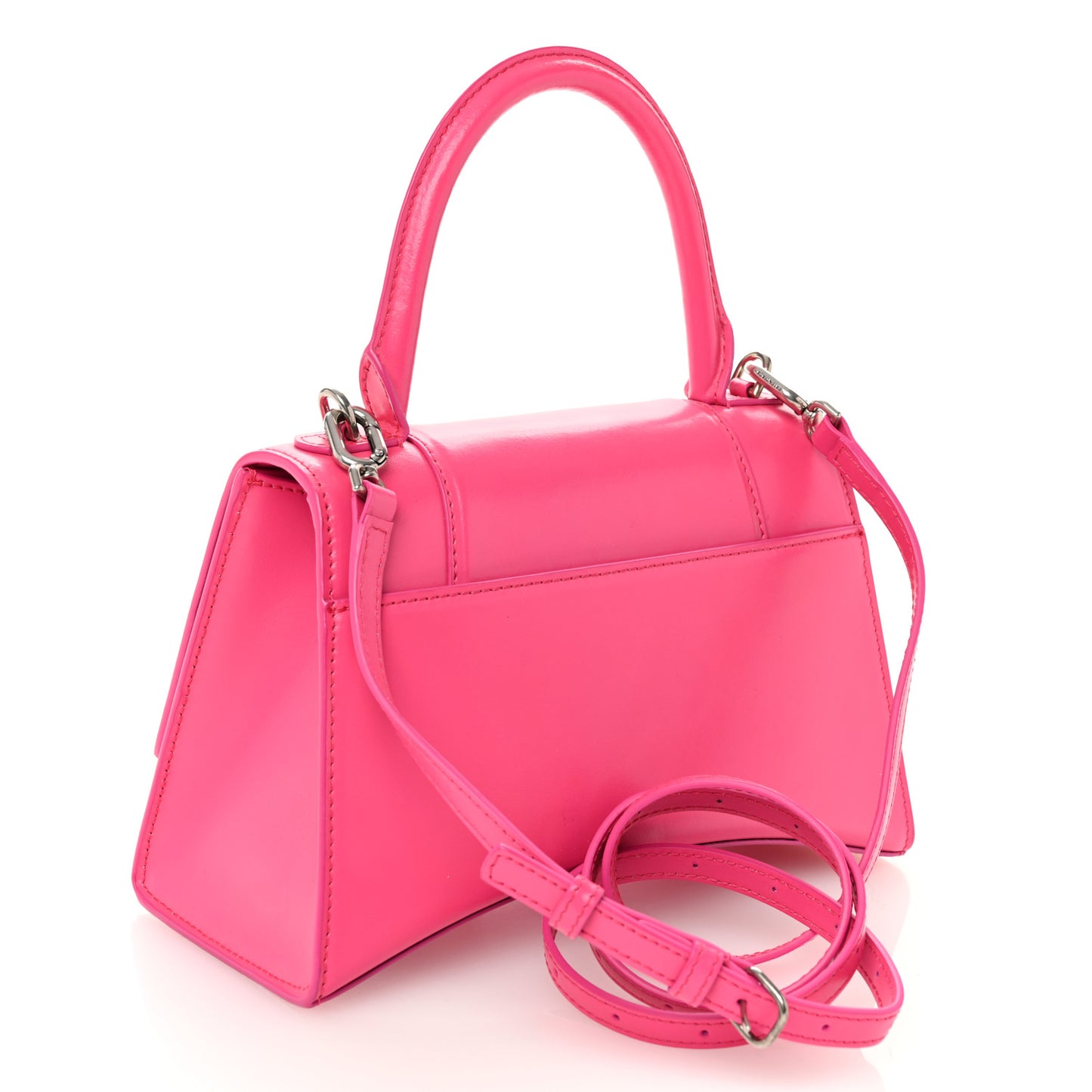 Shiny Box Calfskin Small Hourglass Top Handle Bag Acid Fuchsia