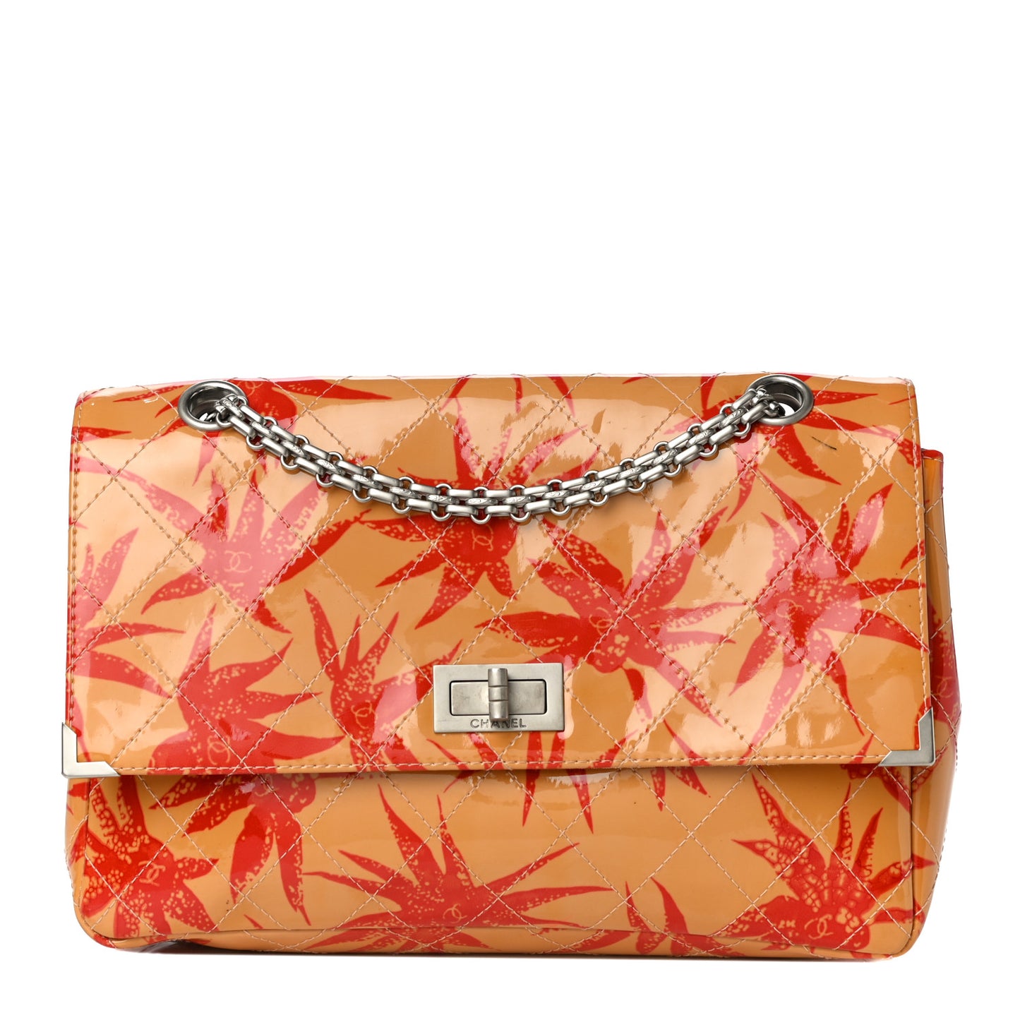 Patent Quilted Floral Printed 2.55 Reissue 225 Flap Orange