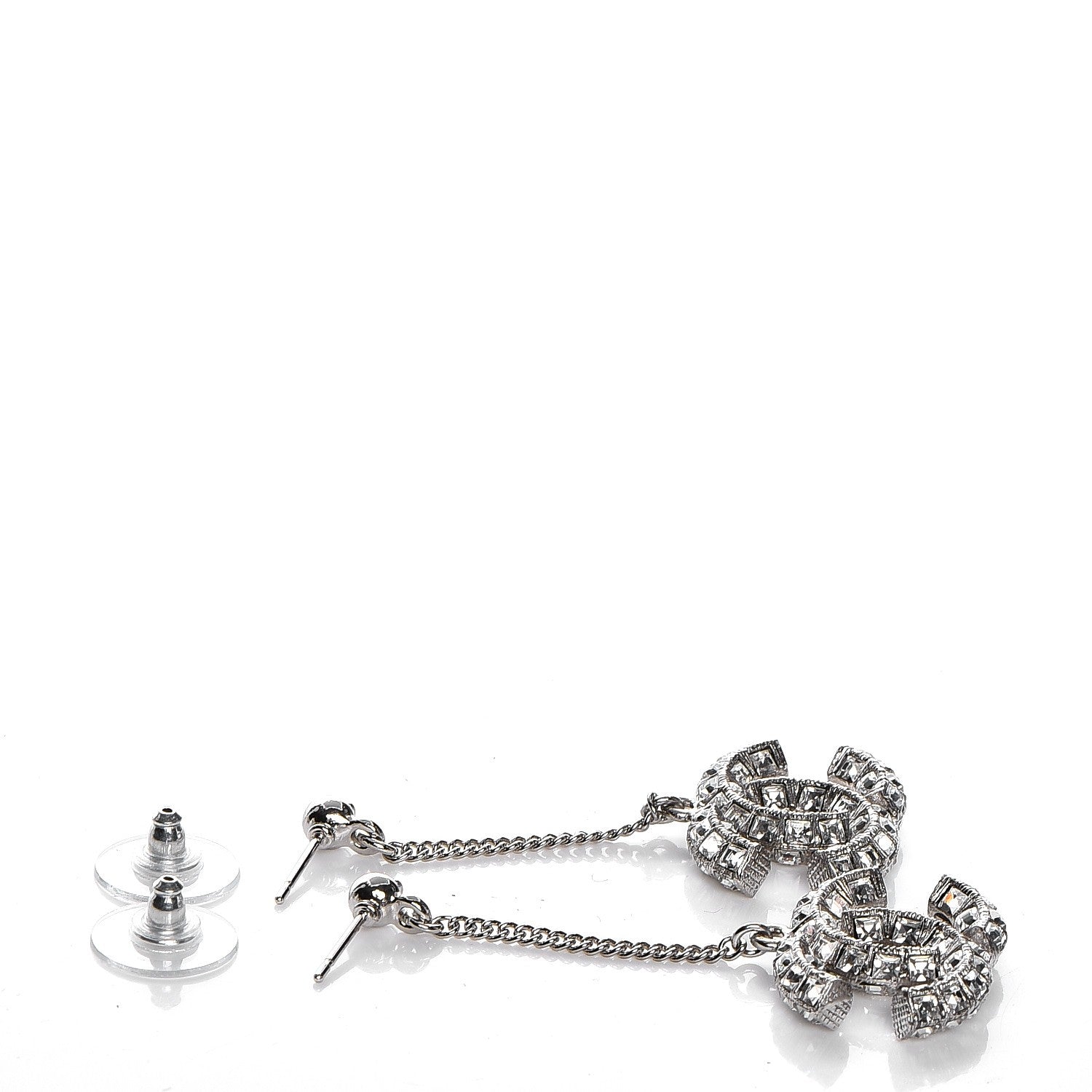 Chanel Baguette Crystal CC Dangle Earrings Silver 3 of 3