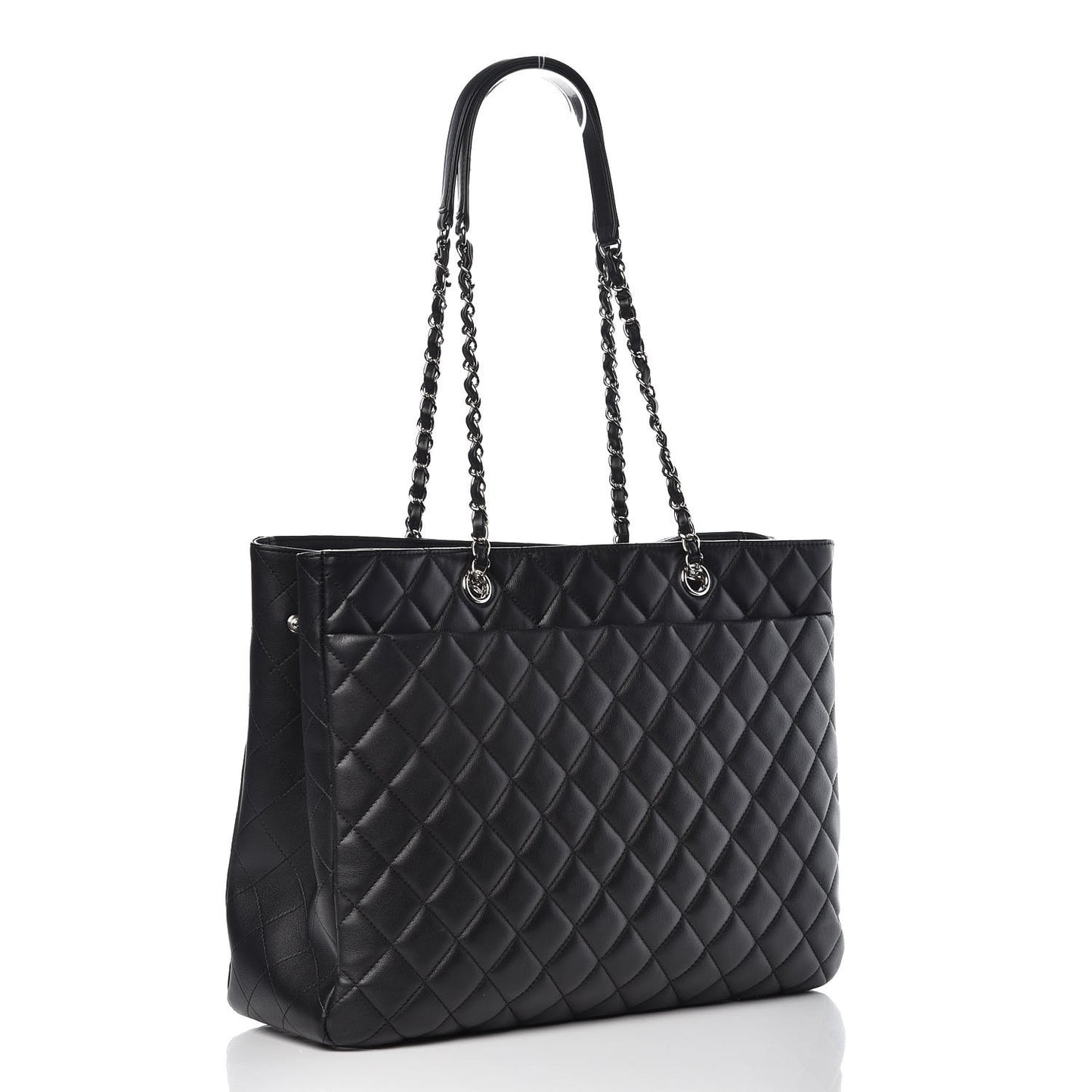 Calfskin Quilted Large Classic Shopping Tote Black