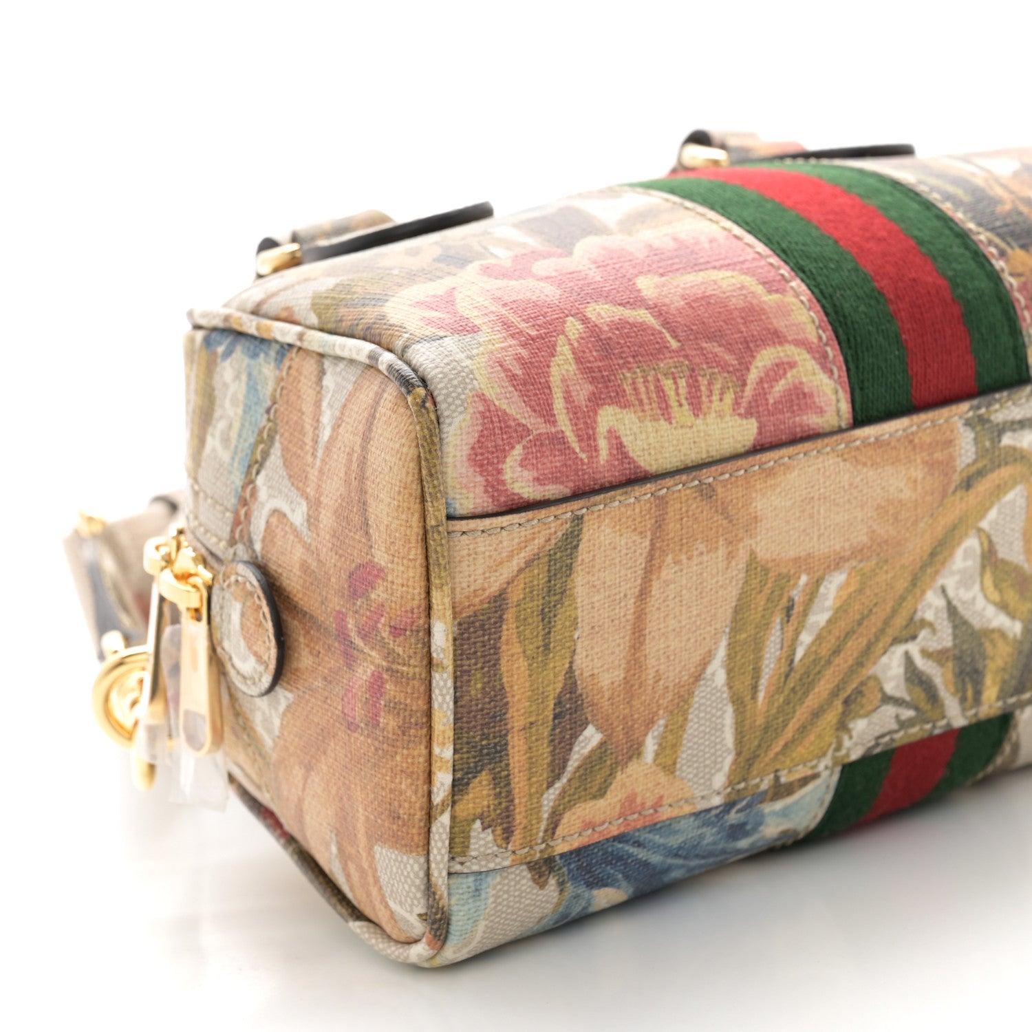 Gucci GG Supreme Monogram Water Flora Web Mini Ophidia Top Handle Bowler Bag Beige White Multicolor 9 of 10