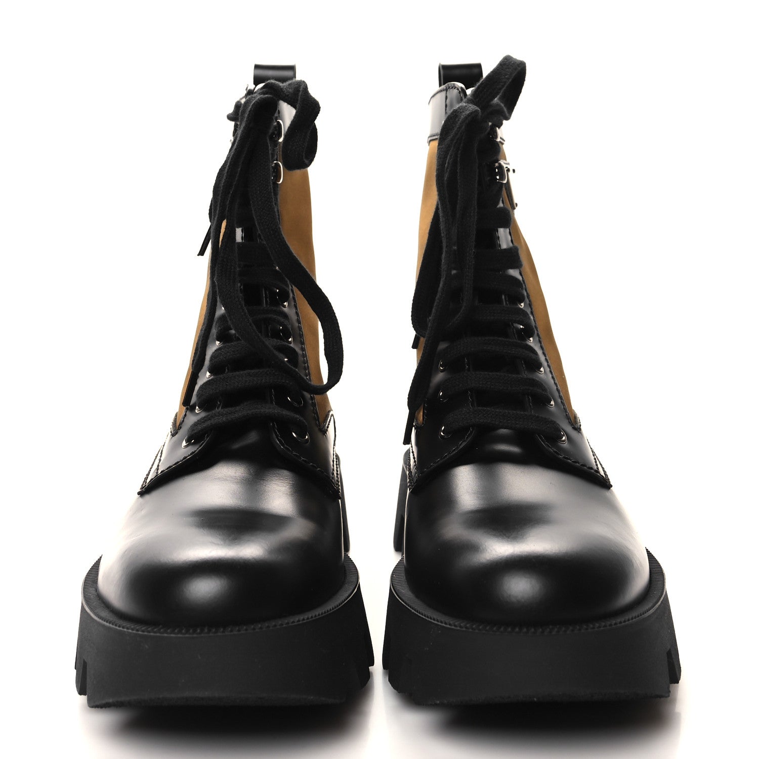 Prada Spazzolato Rois Re-Nylon Metal Triangle Logo Mens Combat Boots 9 Black Giunco 2 of 9