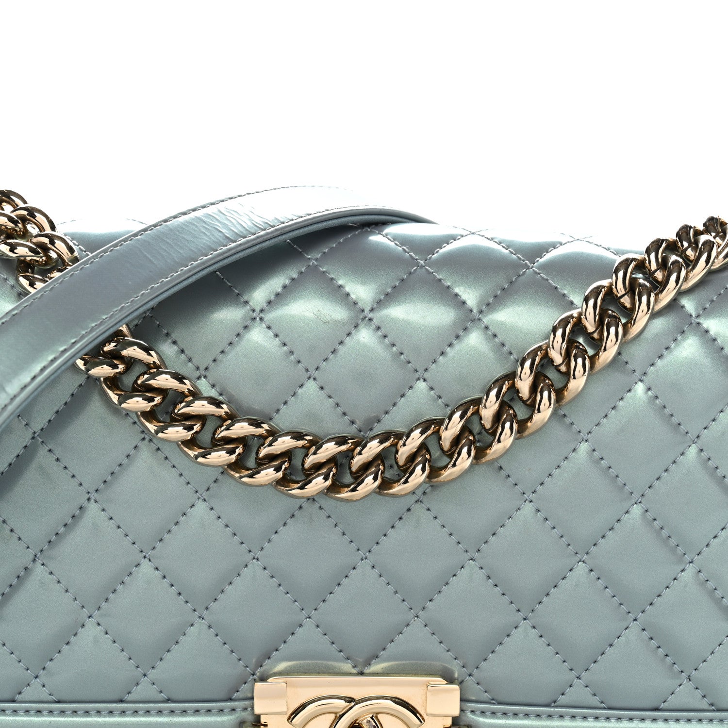 Chanel Iridescent Patent Calfskin Quilted Medium Boy Flap Light Blue 8 of 13