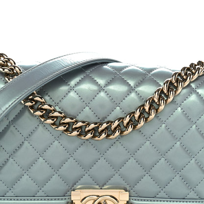 Chanel Iridescent Patent Calfskin Quilted Medium Boy Flap Light Blue 8 of 13