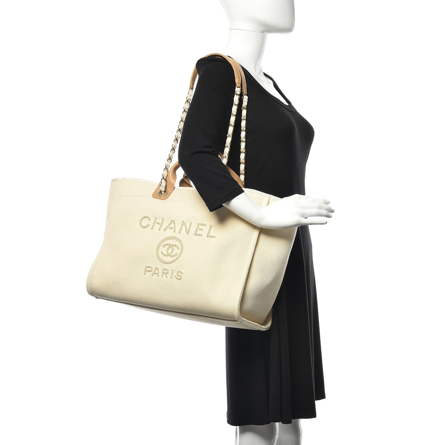 Canvas Pearl Large Deauville Tote Ecru Beige