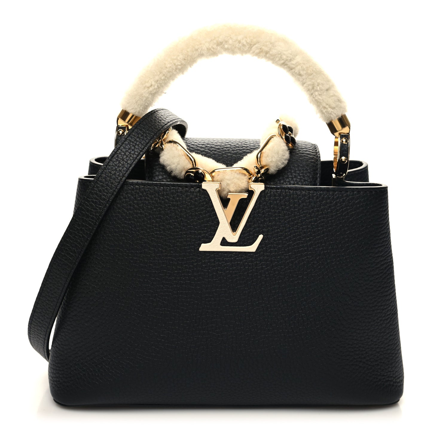 Taurillon Shearling Enamel Blossoms Capucines BB Black