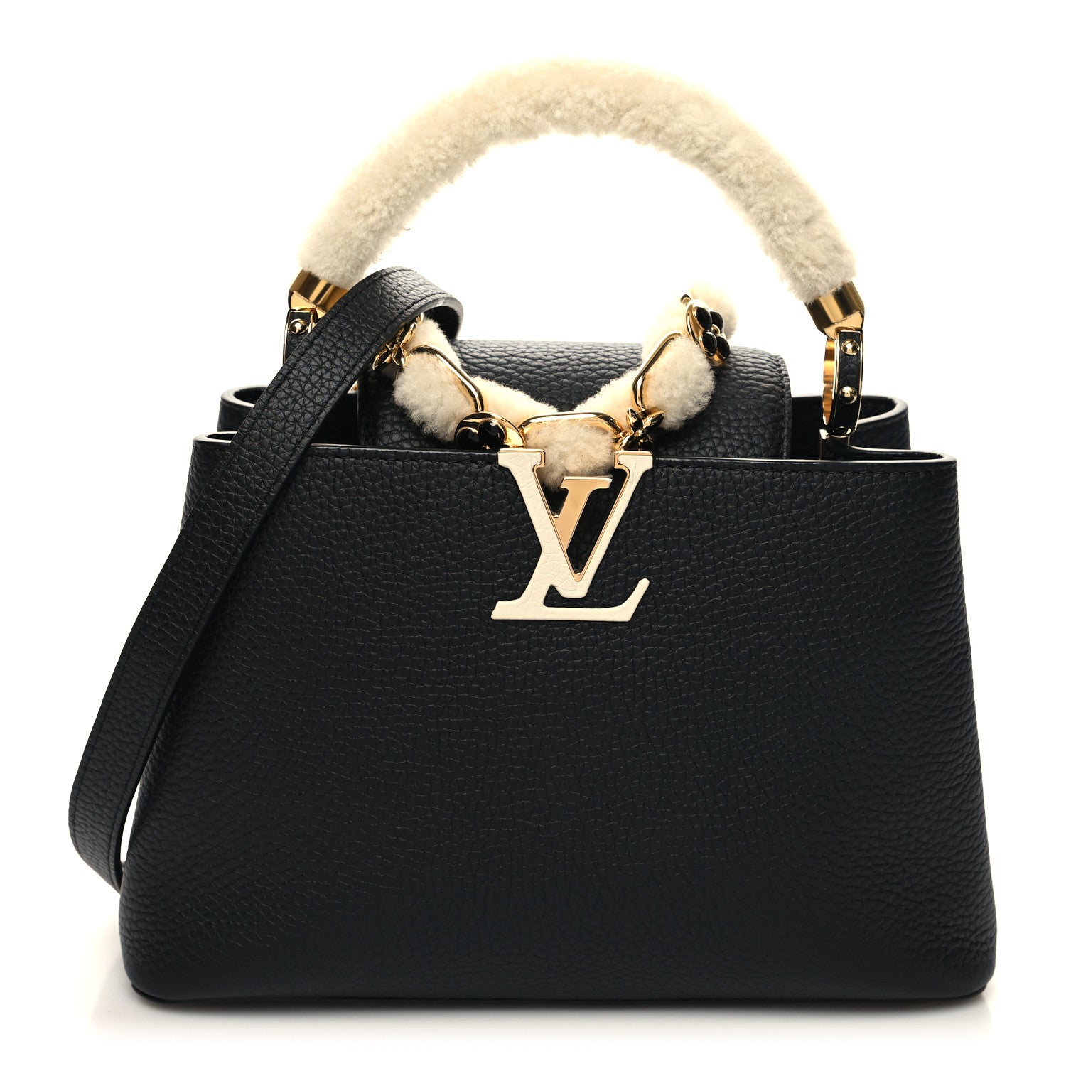 Louis Vuitton Taurillon Shearling Enamel Blossoms Capucines BB Black 1 of 10