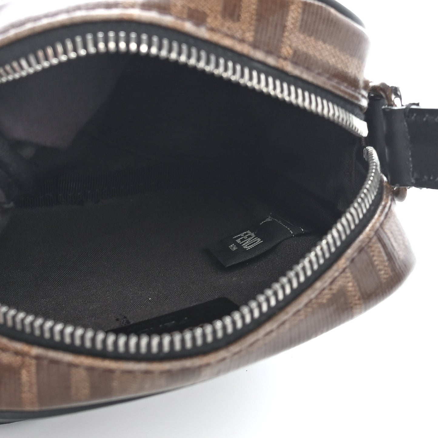 Glazed Fabric Vitello Century FF 1974 Stamp Patch Small Crossbody Messenger Mogano Panna Black