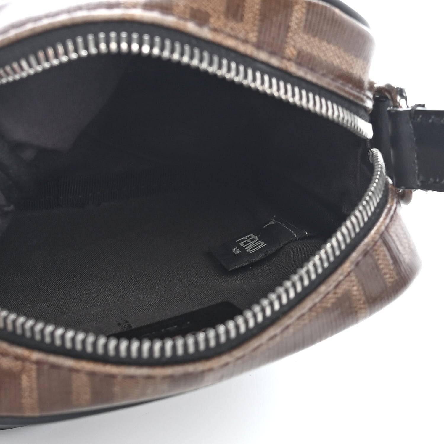 Fendi Glazed Fabric Vitello Century FF 1974 Stamp Patch Small Crossbody Messenger Mogano Panna Black 6 of 11