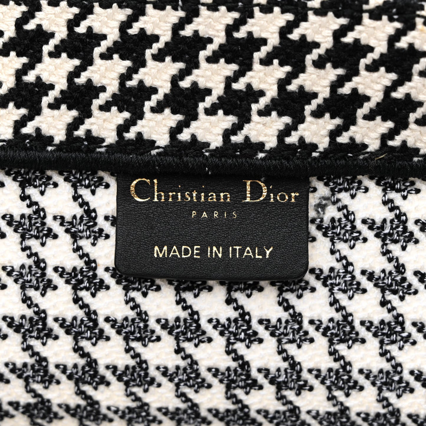 Canvas Houndstooth Embroidered Book Tote Black White