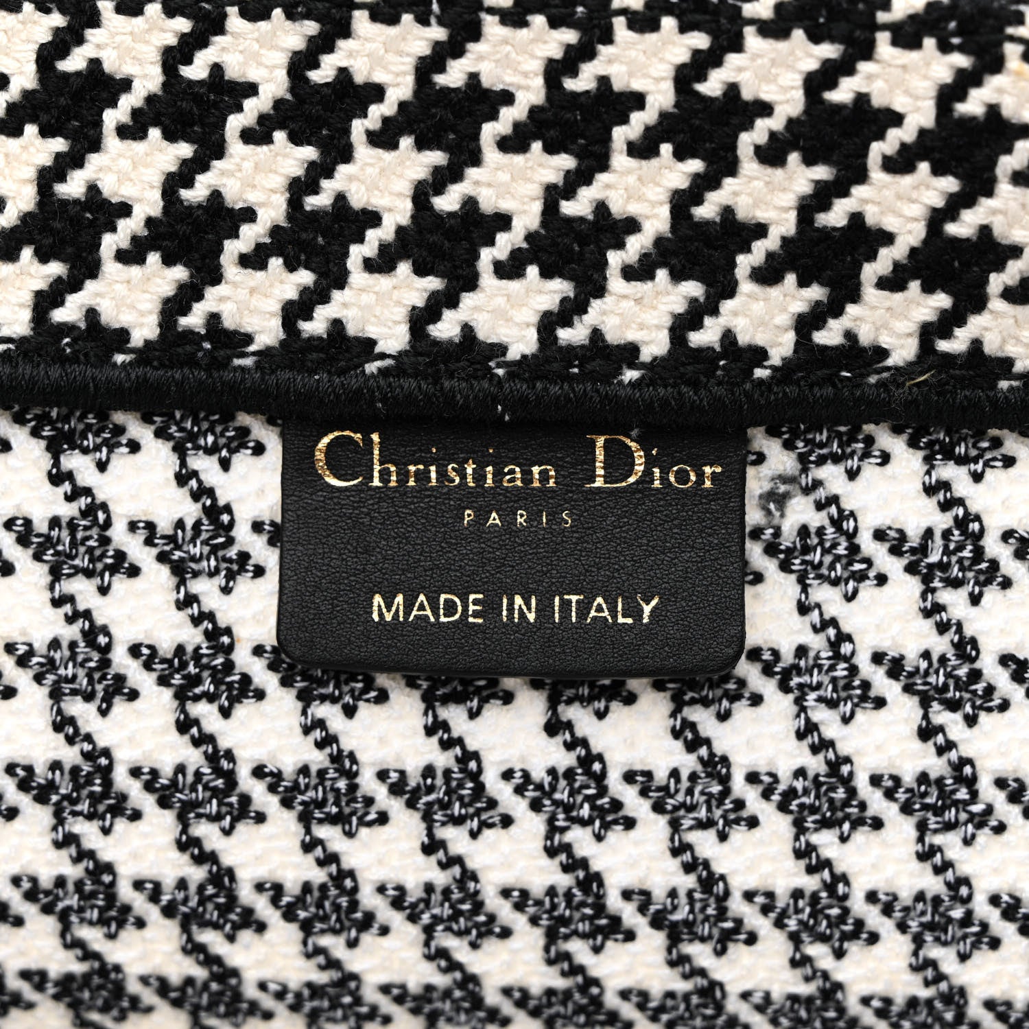 Christian Dior Canvas Houndstooth Embroidered Book Tote Black White 6 of 14